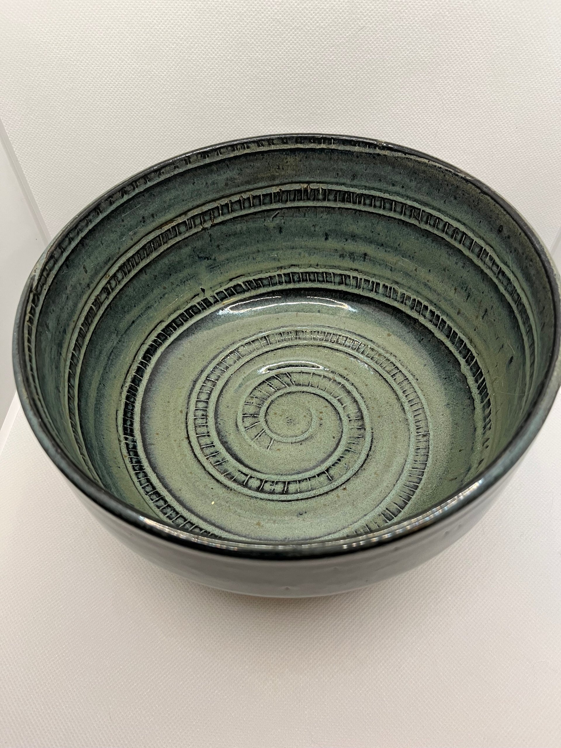 Handmade Swirl Carved Green Serving Bowl