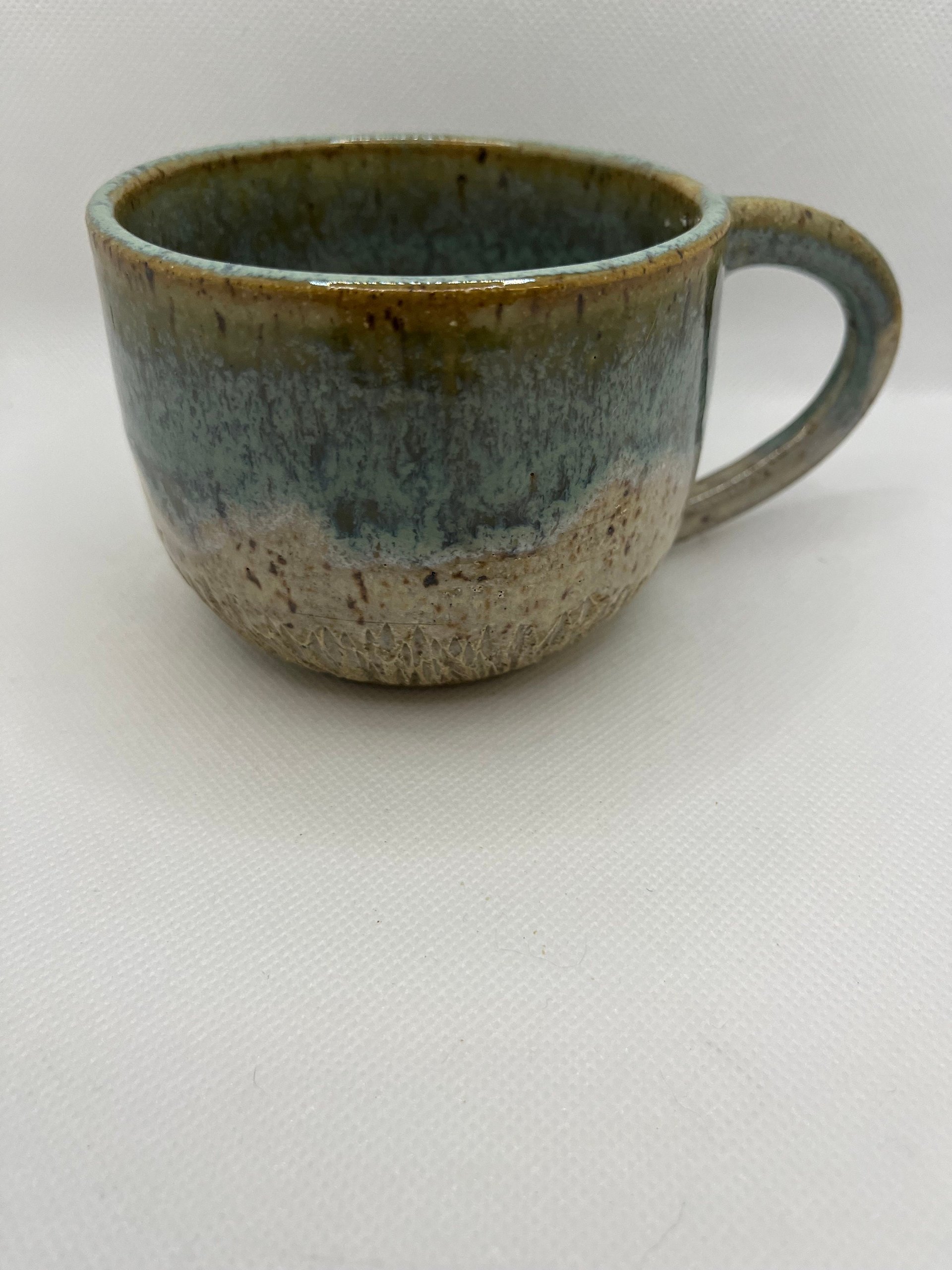Handmade Ceramic Green and White Mug