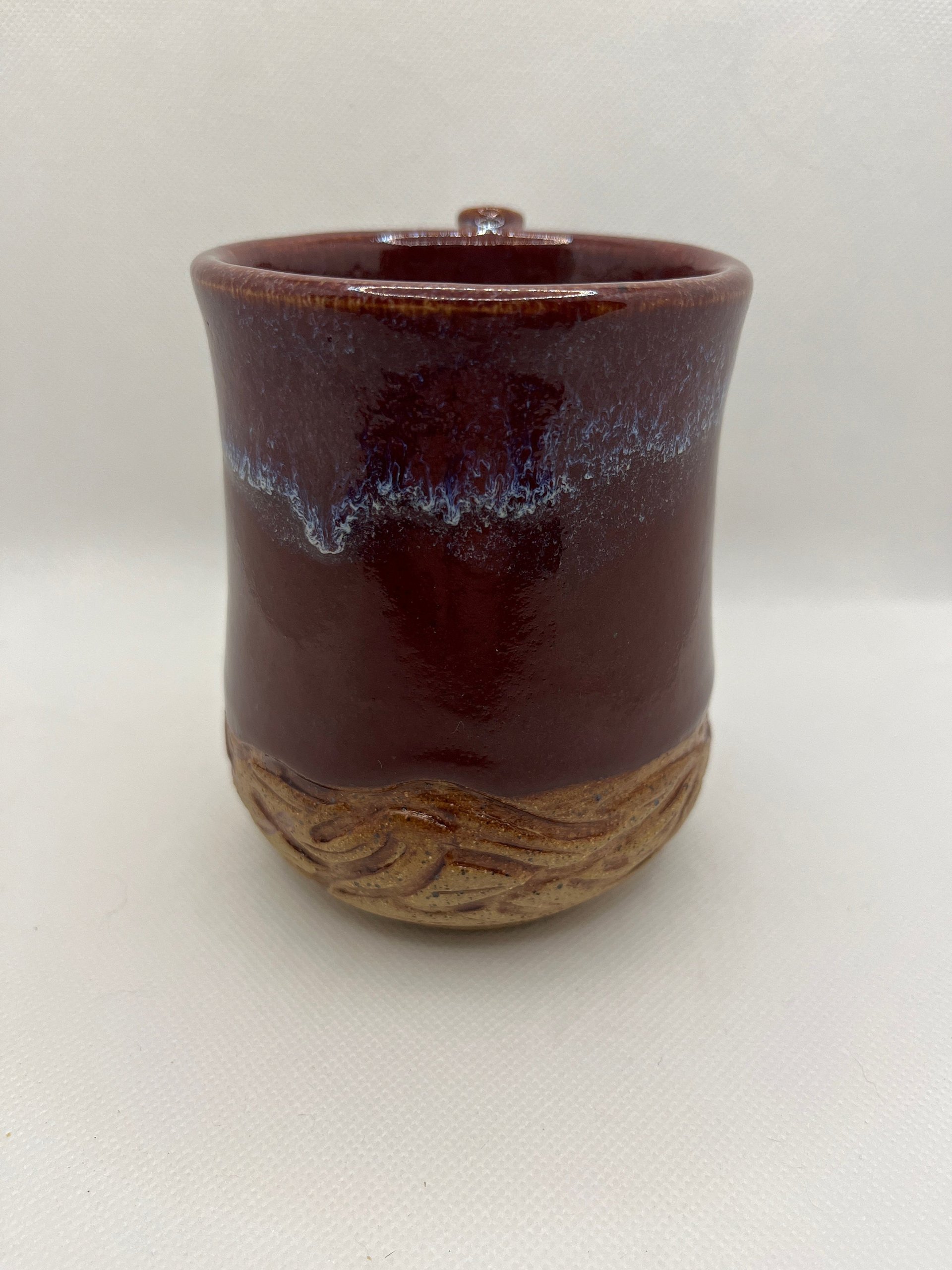 Handmade Ceramic Firebrick Red Carved Mug