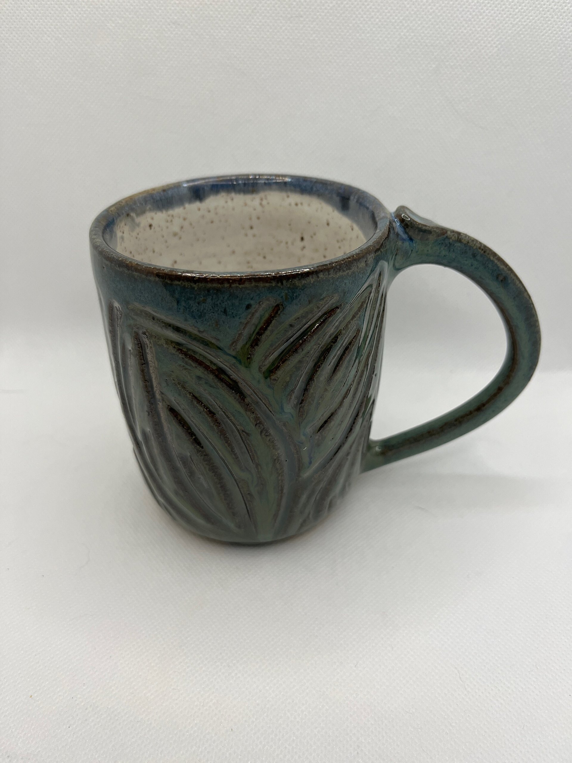 Handmade Ceramic Blue-Green Carved Mug