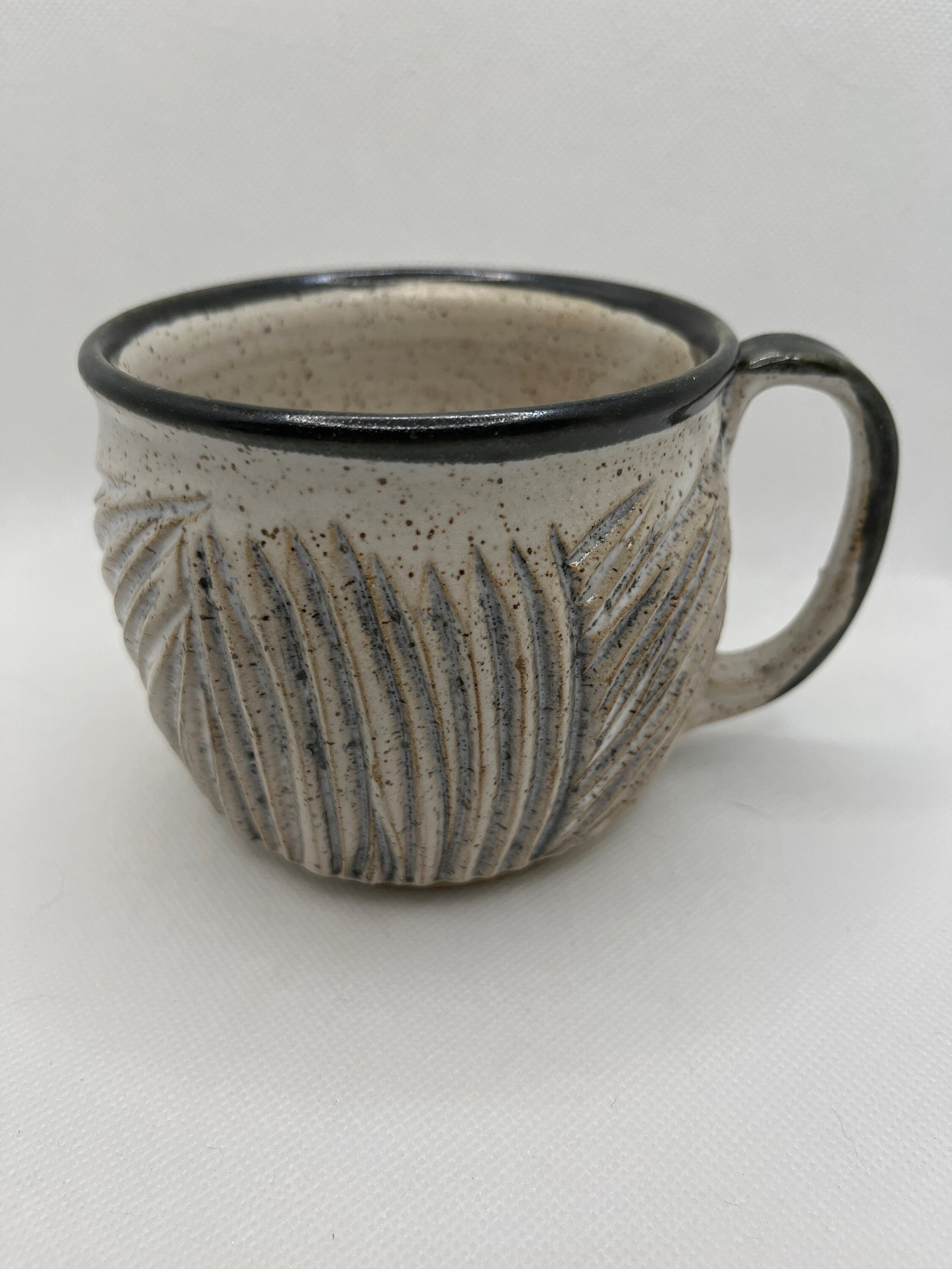 Handmade Carved Ceramic Black and White Mug