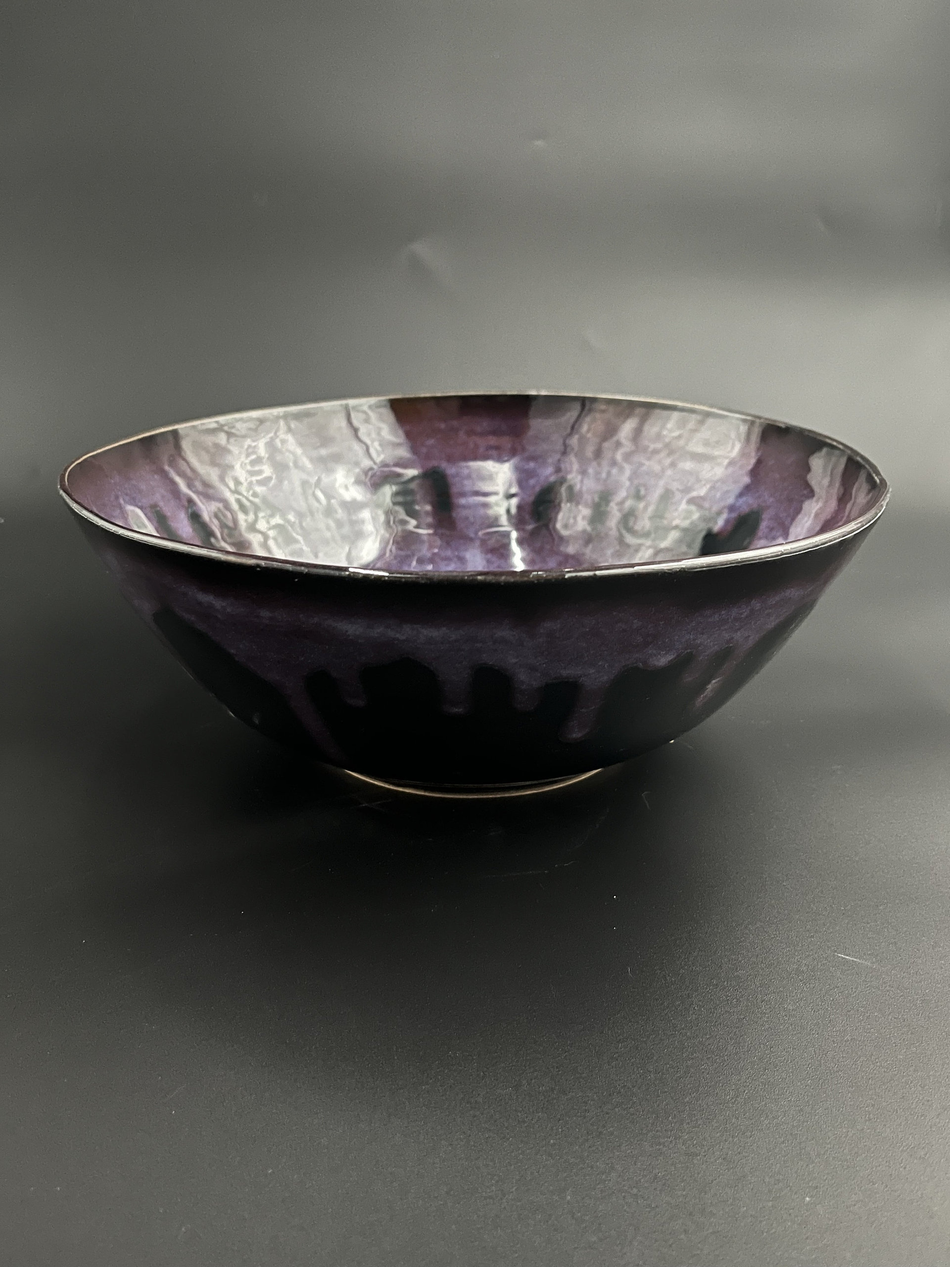 Handmade Large Black and Purple Ceramic Serving Bowl