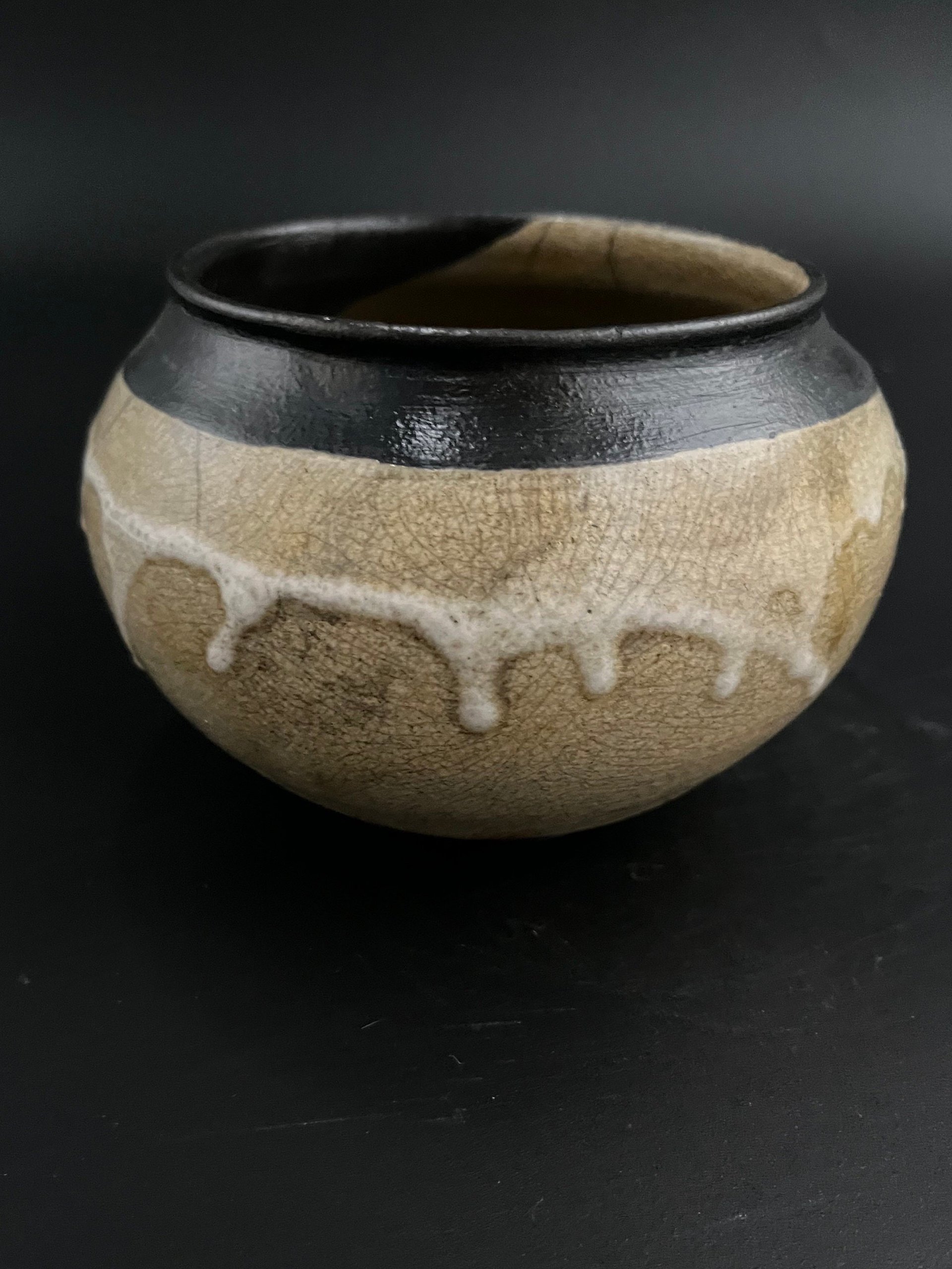 White and Golden Crackle Ceramic vase - Raku fired