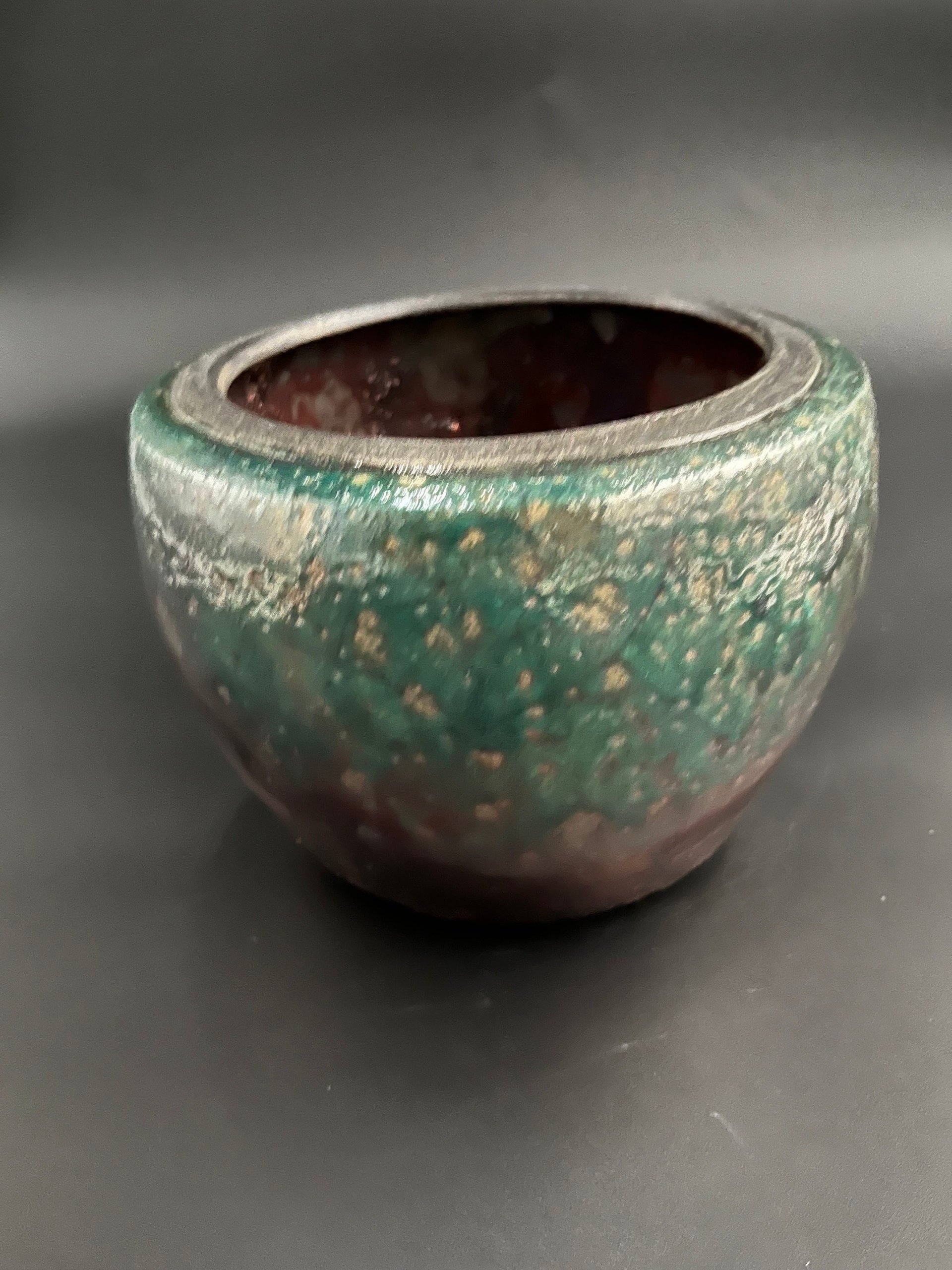 Handmade Iridescent Copper Ceramic Vase - Raku fired