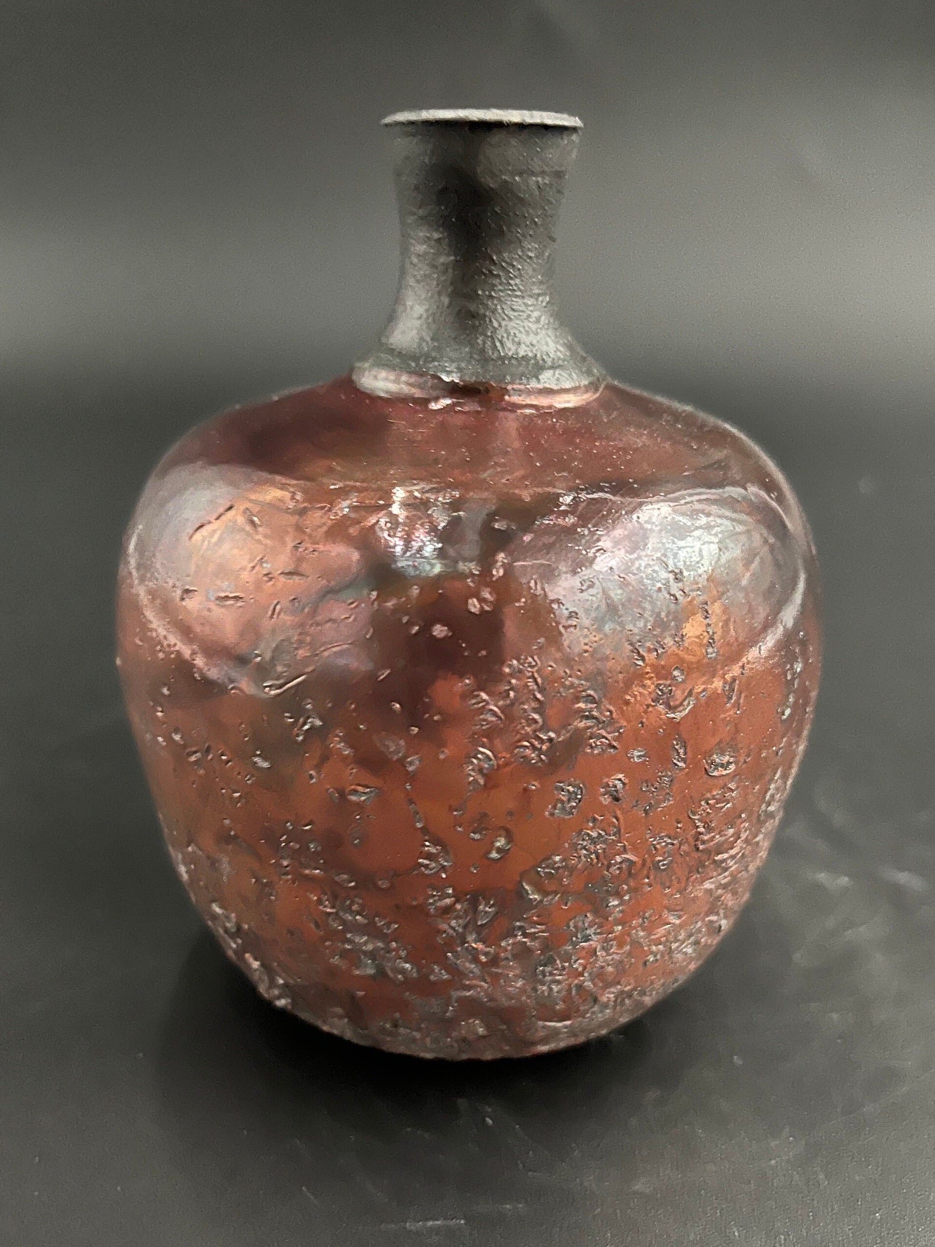Handmade Iridescent Copper Ceramic Vase - Raku fired
