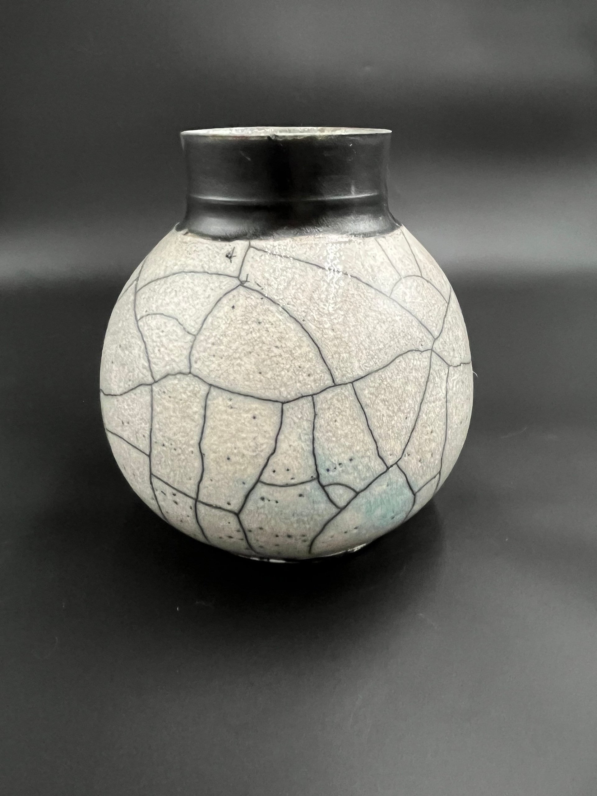 Large Blue and White Crackle Ceramic Moon vase - Raku fired