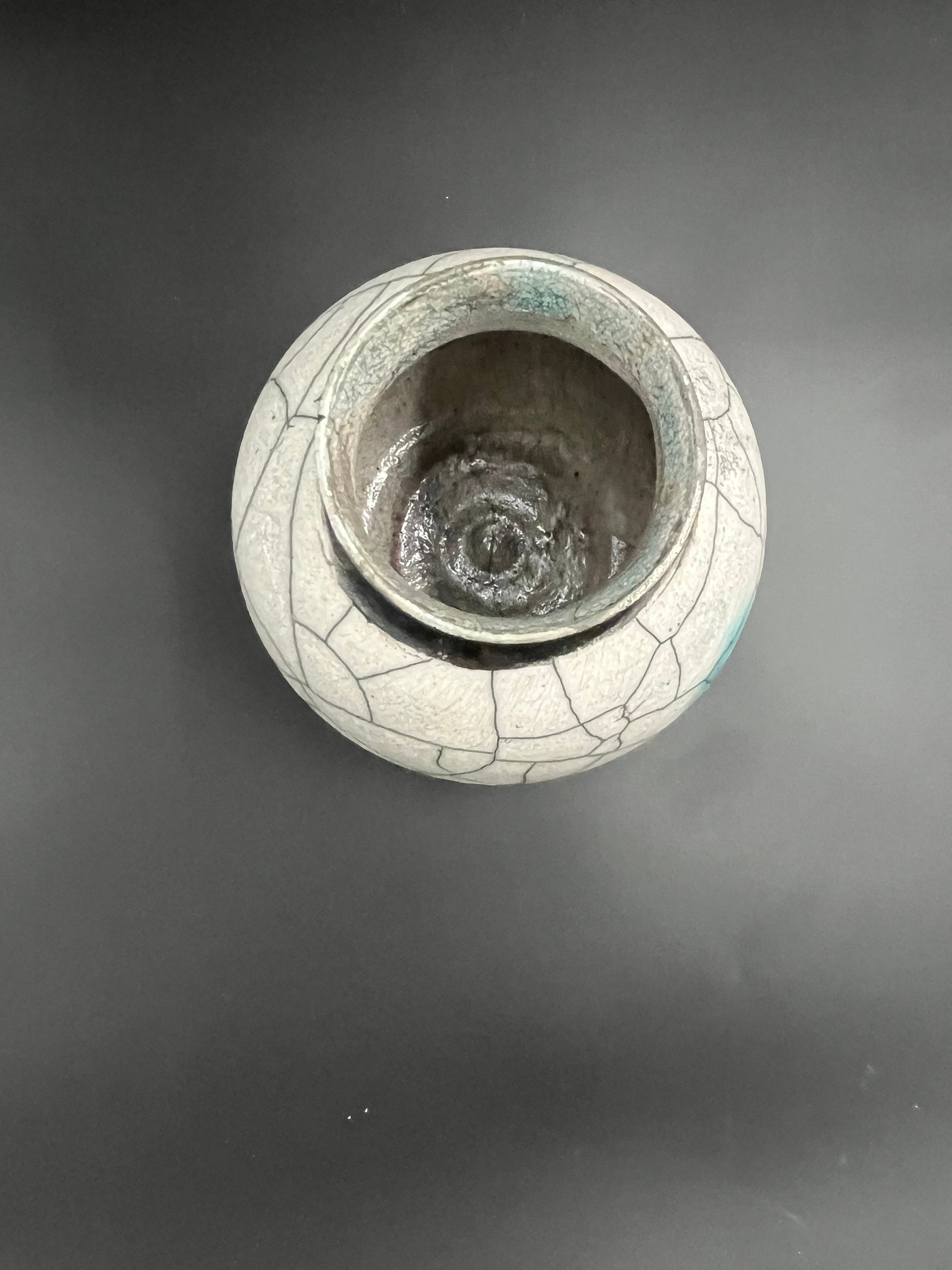 Large Blue and White Crackle Ceramic Moon vase - Raku fired