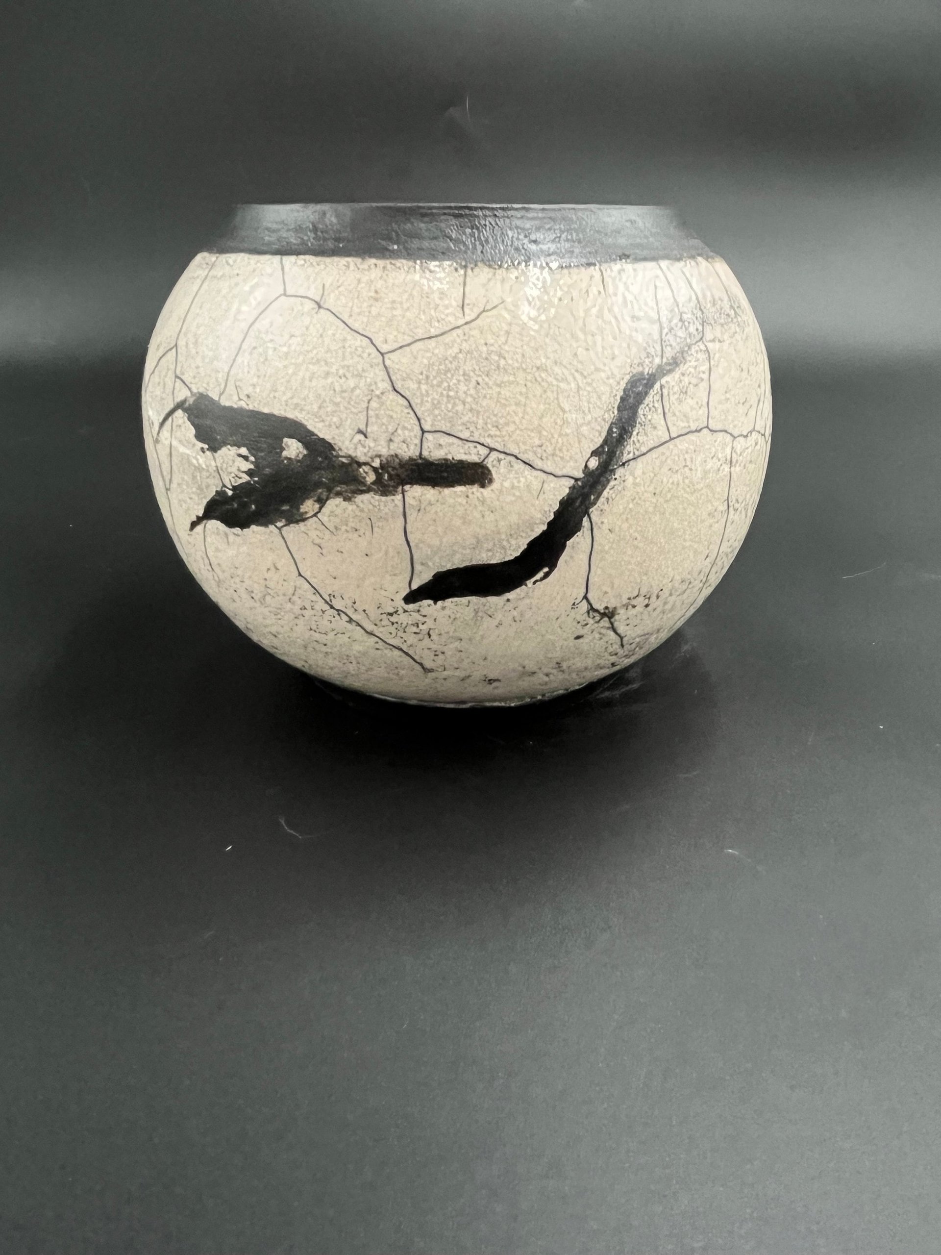 Handmade White Crackle Ceramic vase - Raku fired