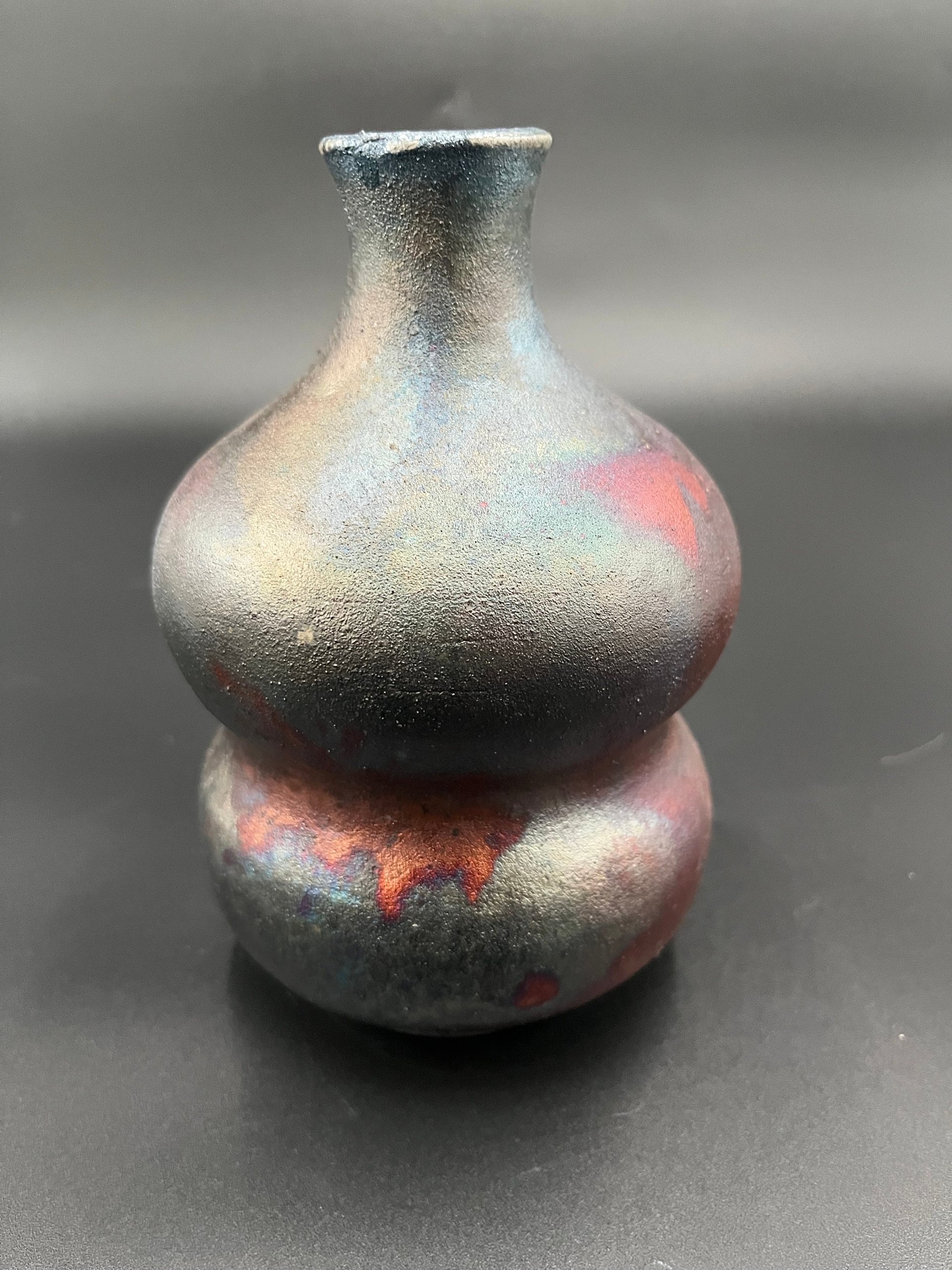 Handmade Irridescent Matte Bubble Vase - Raku fired