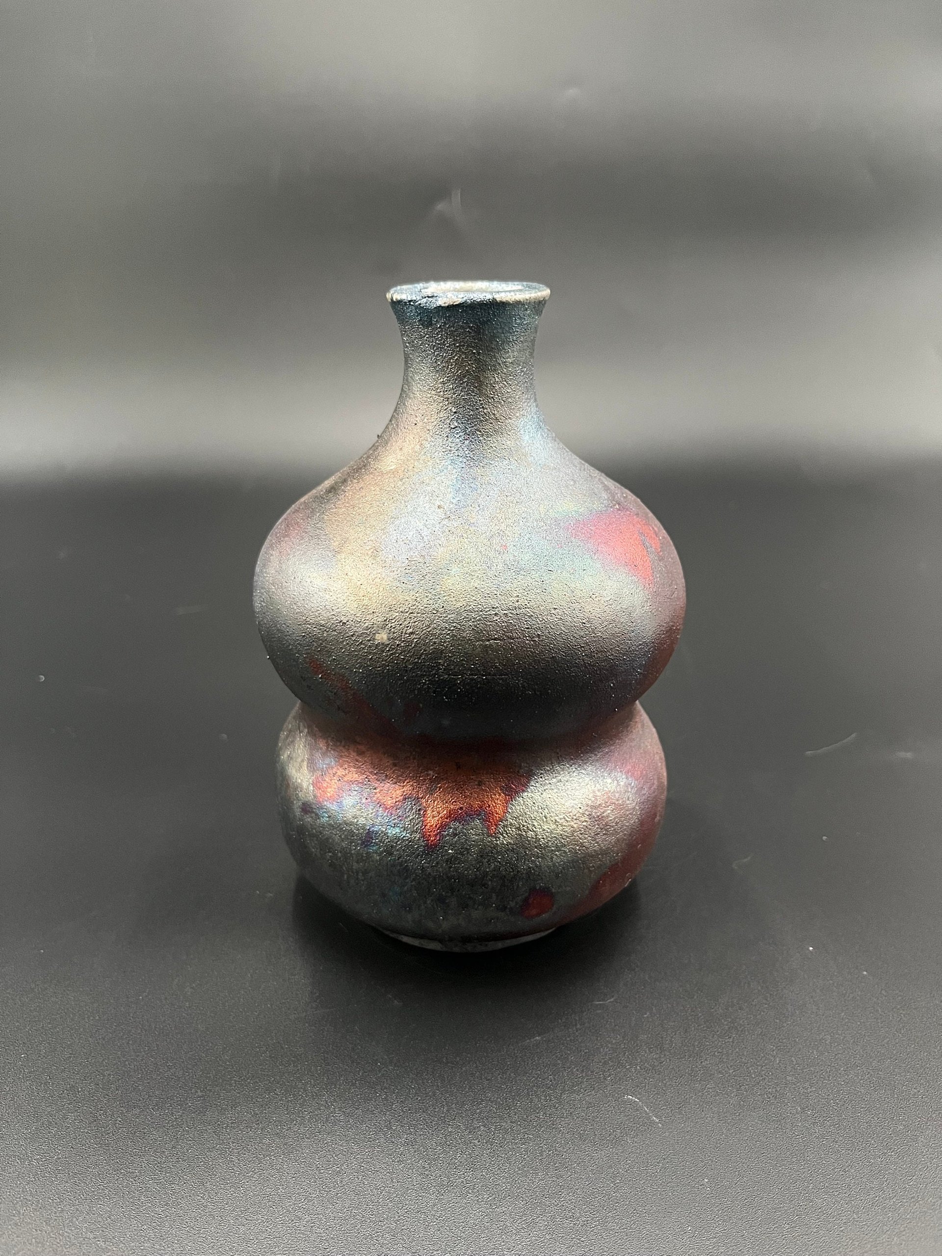 Handmade Irridescent Matte Bubble Vase - Raku fired