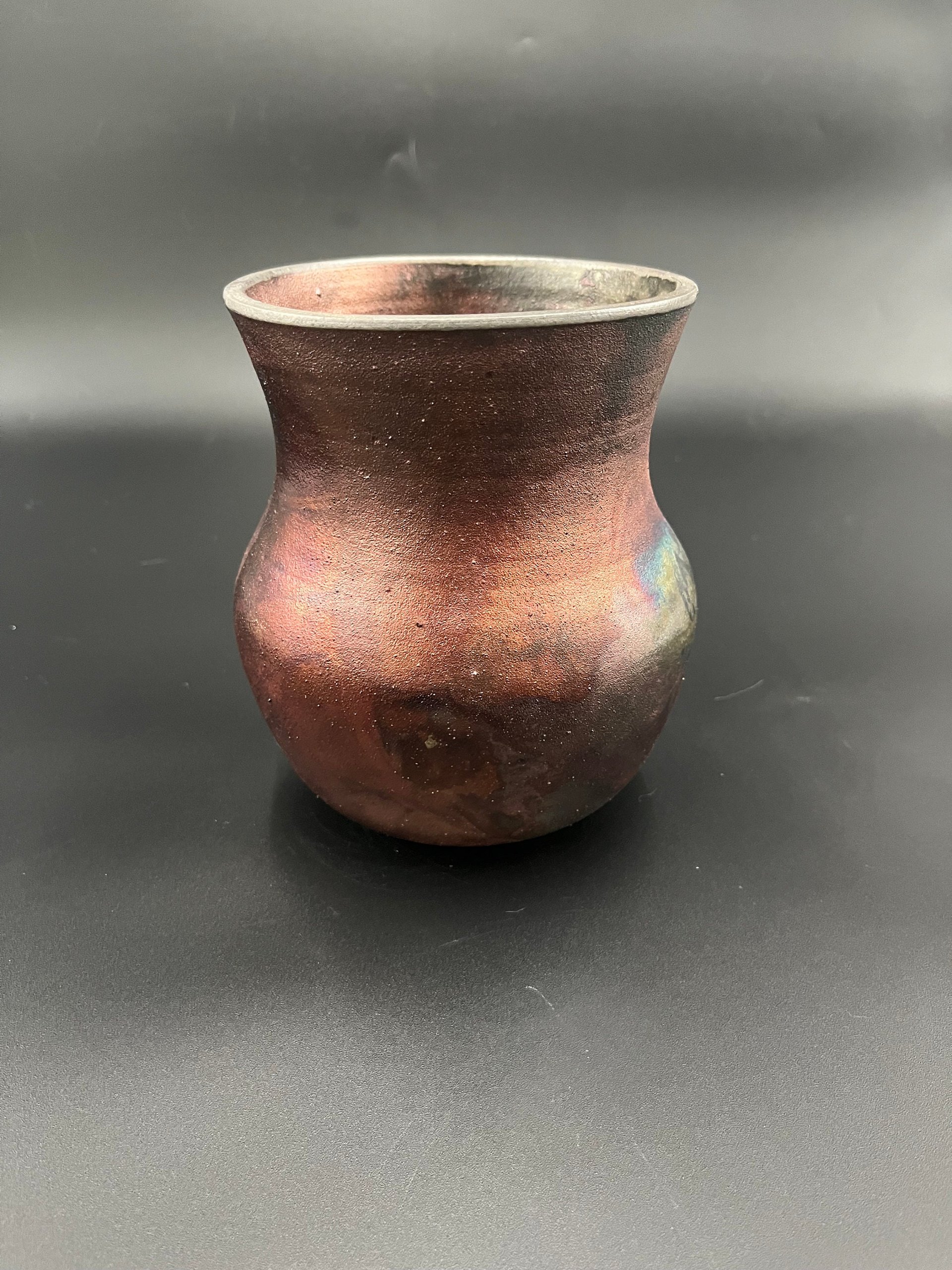 Handmade Irridescent Copper Matte Vase - Raku fired