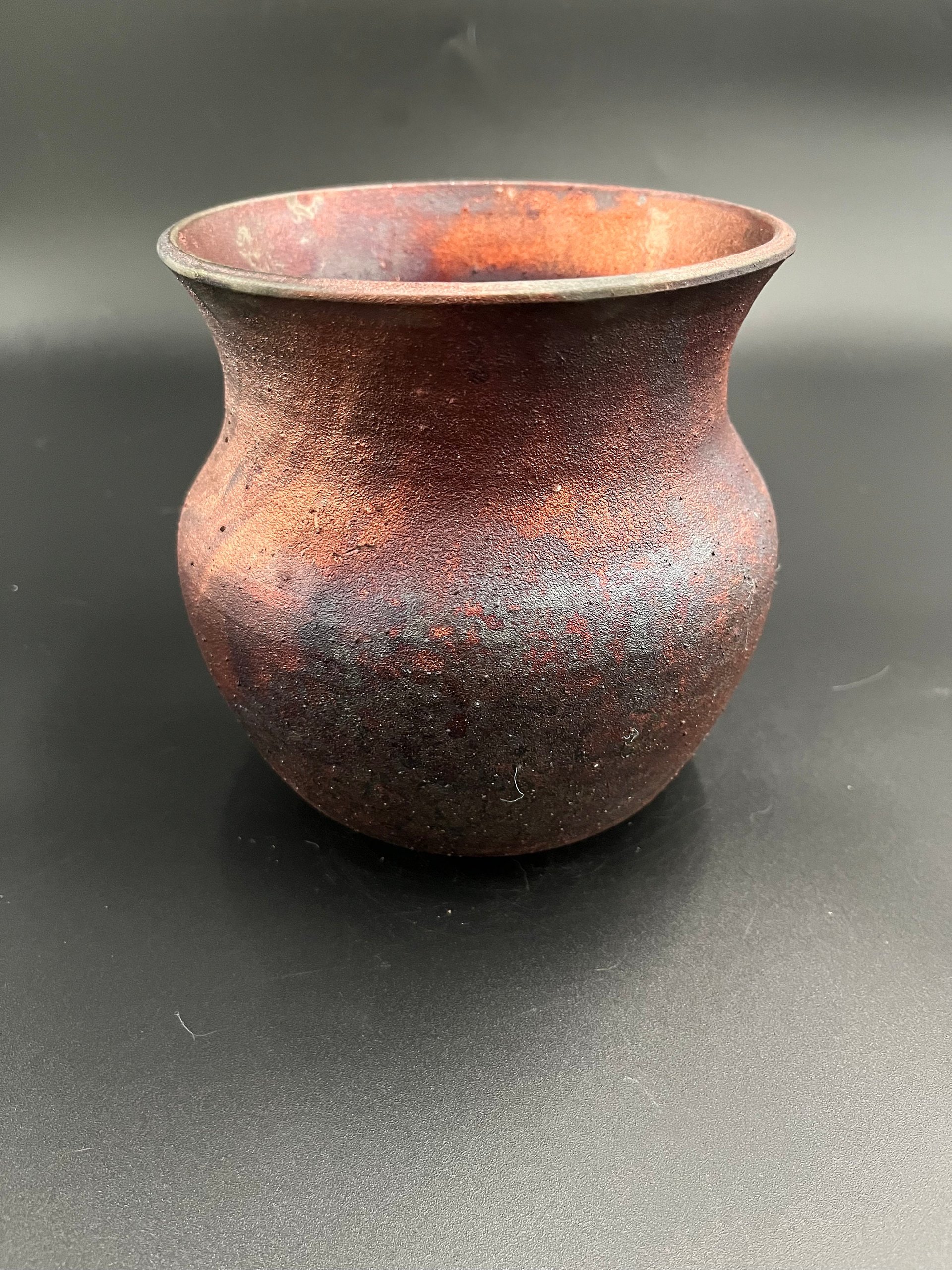 Handmade Irridescent Copper Matte Vase - Raku fired
