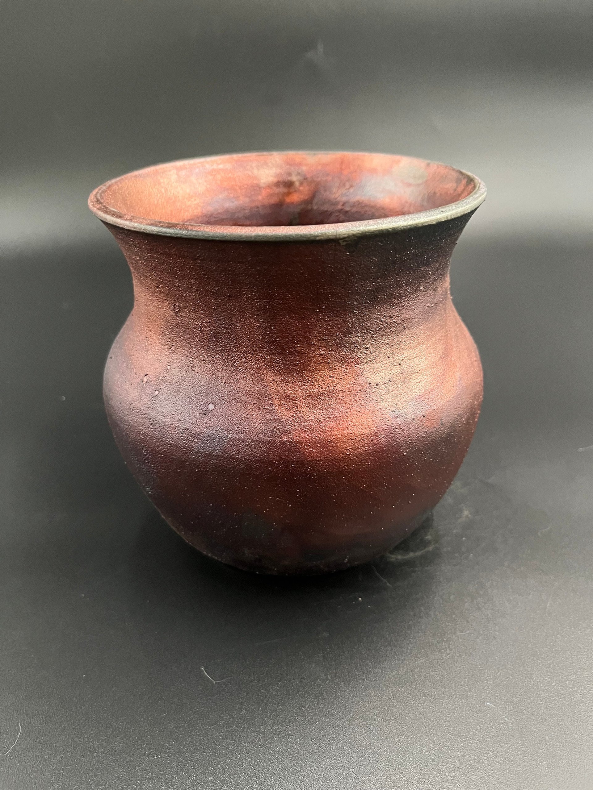 Handmade Irridescent Copper Matte Vase - Raku fired