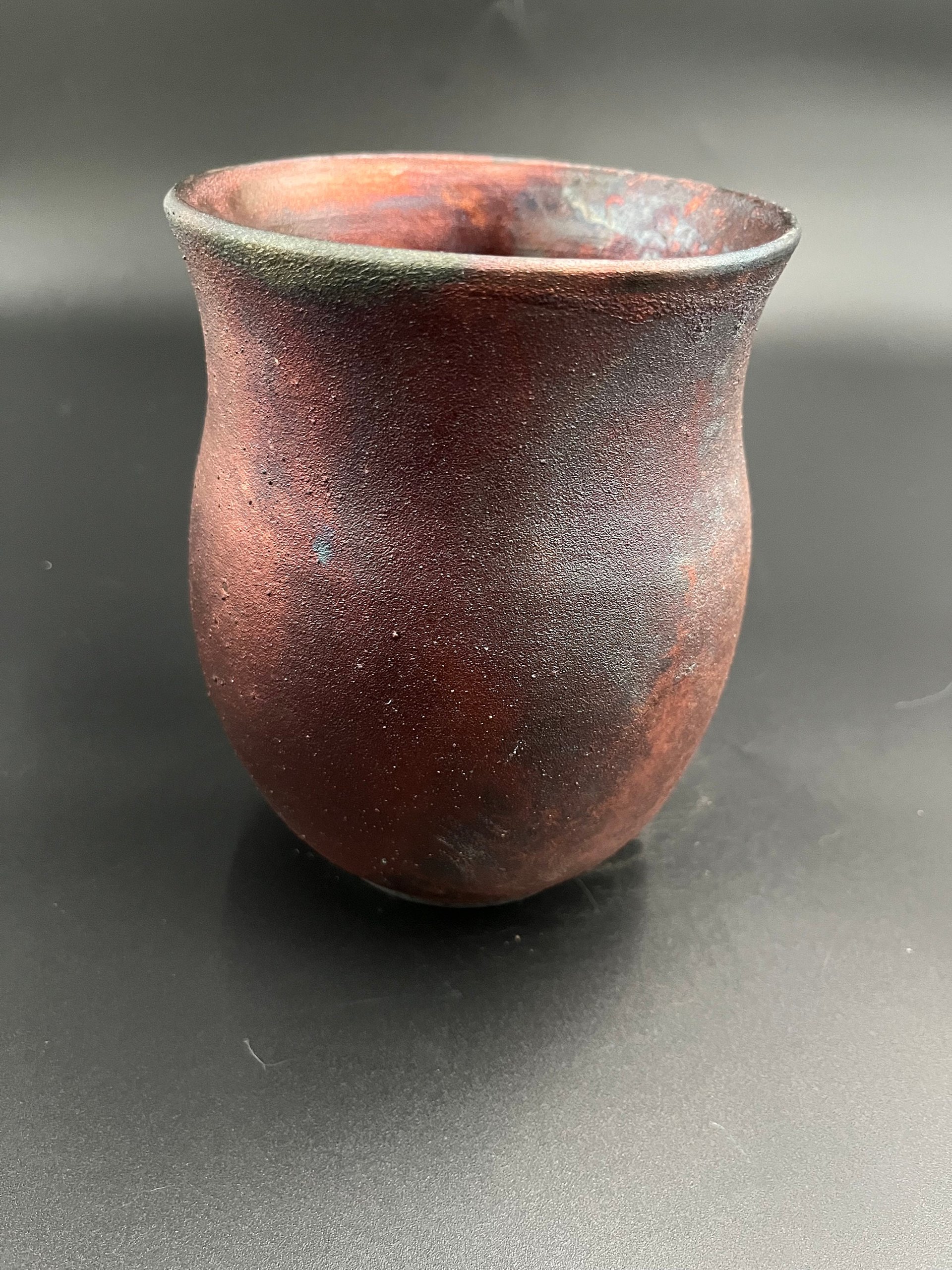 Handmade Striped Irridescent Copper Matte Vase - Raku fired