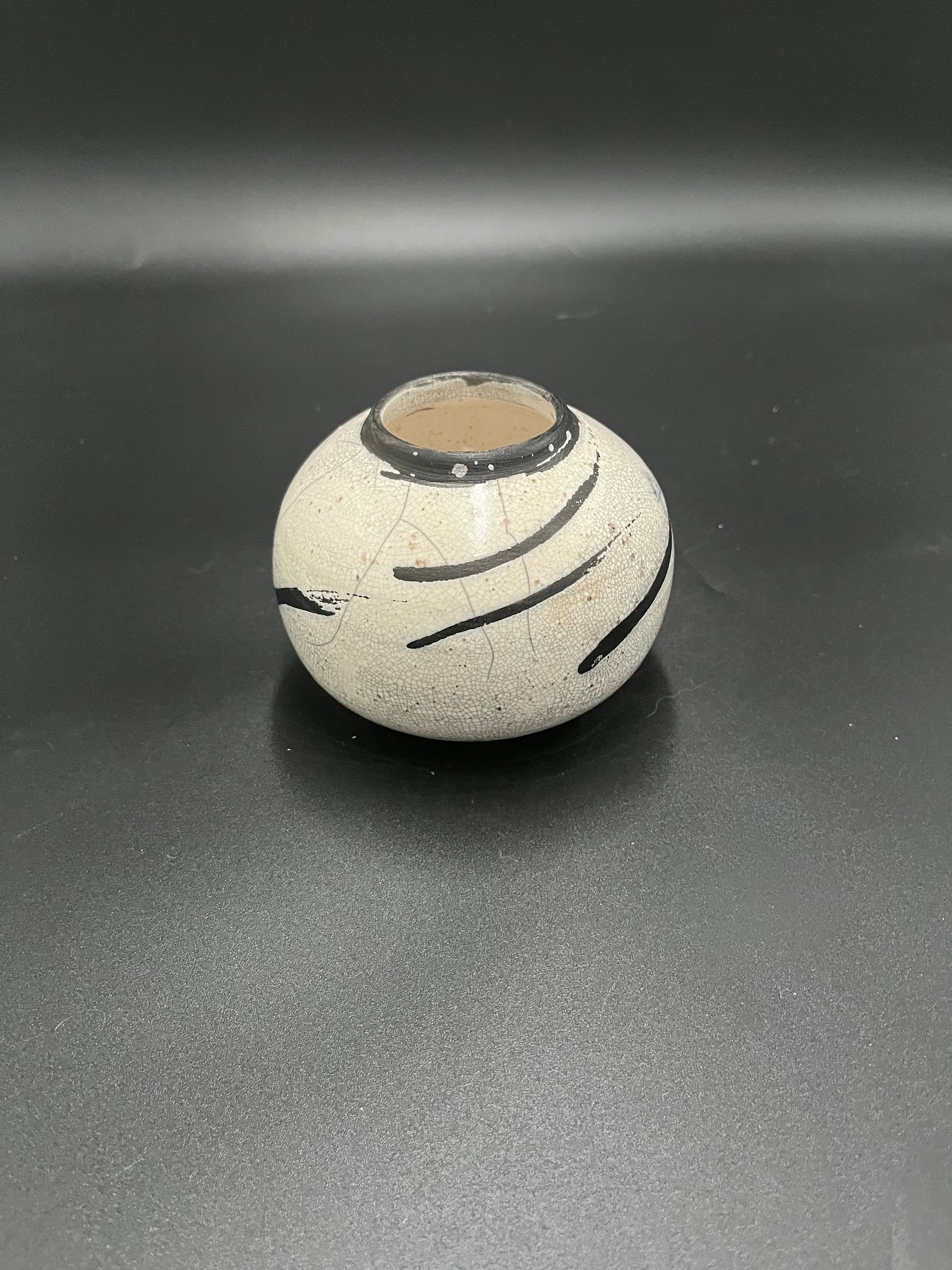 Handmade Black and White Crackle Ceramic vase - Raku fired