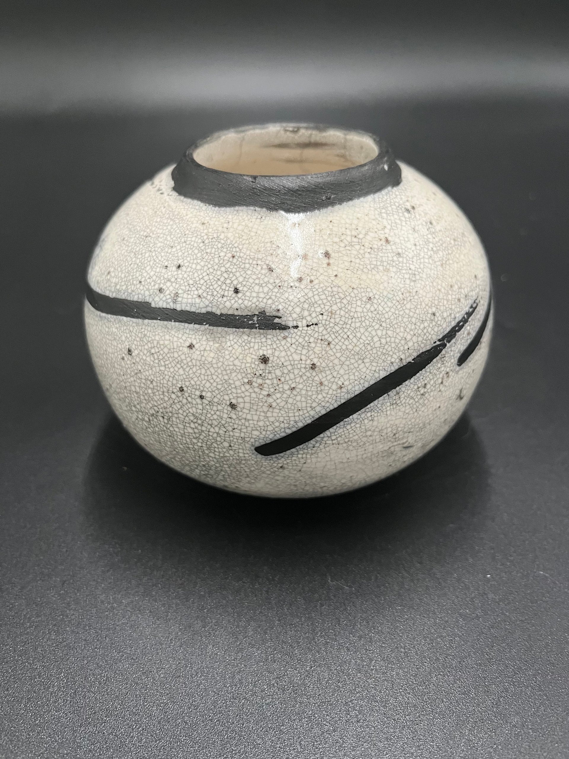 Handmade Black and White Crackle Ceramic vase - Raku fired