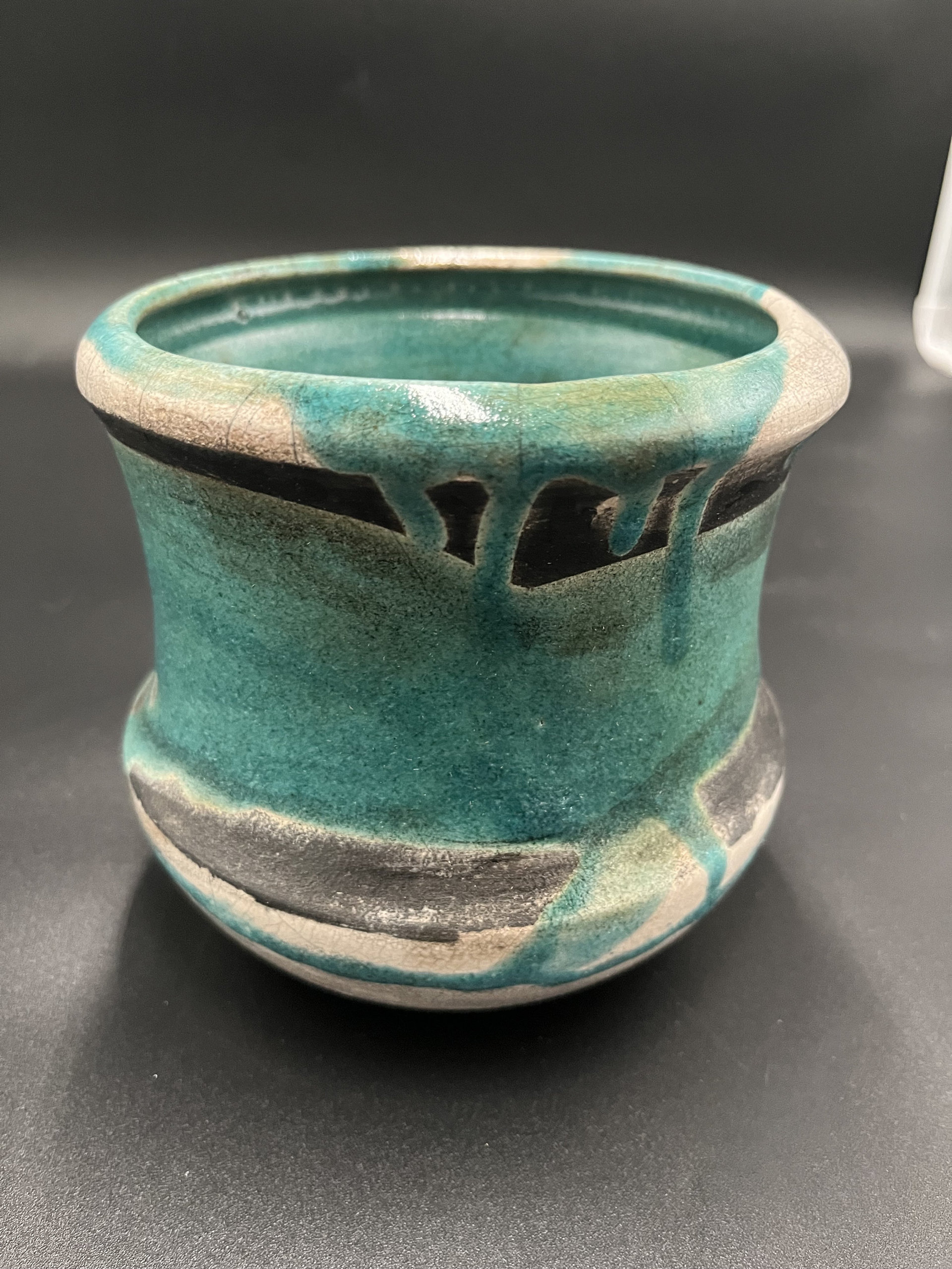 Blue, Black, and White Crackle Ceramic vase - Raku fired