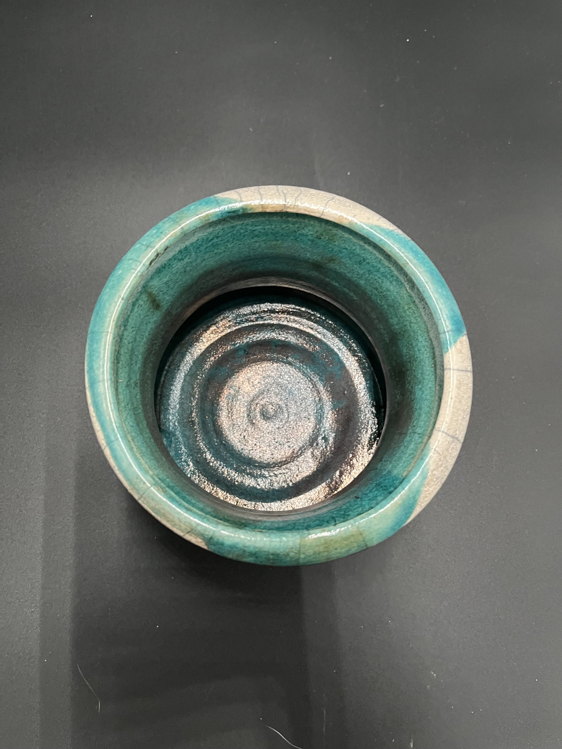 Blue, Black, and White Crackle Ceramic vase - Raku fired
