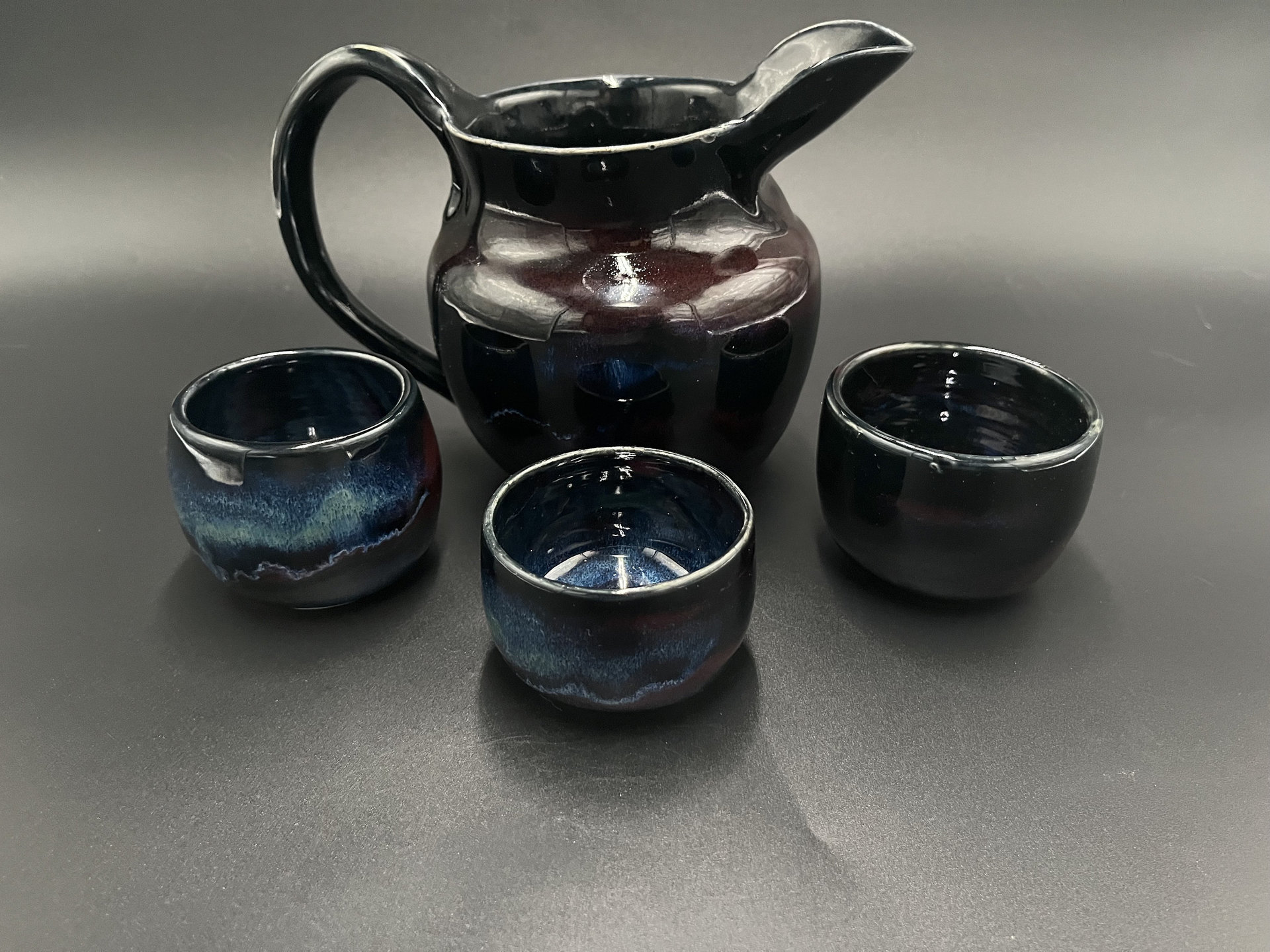 Handmade Black Ceramic Pitcher Set