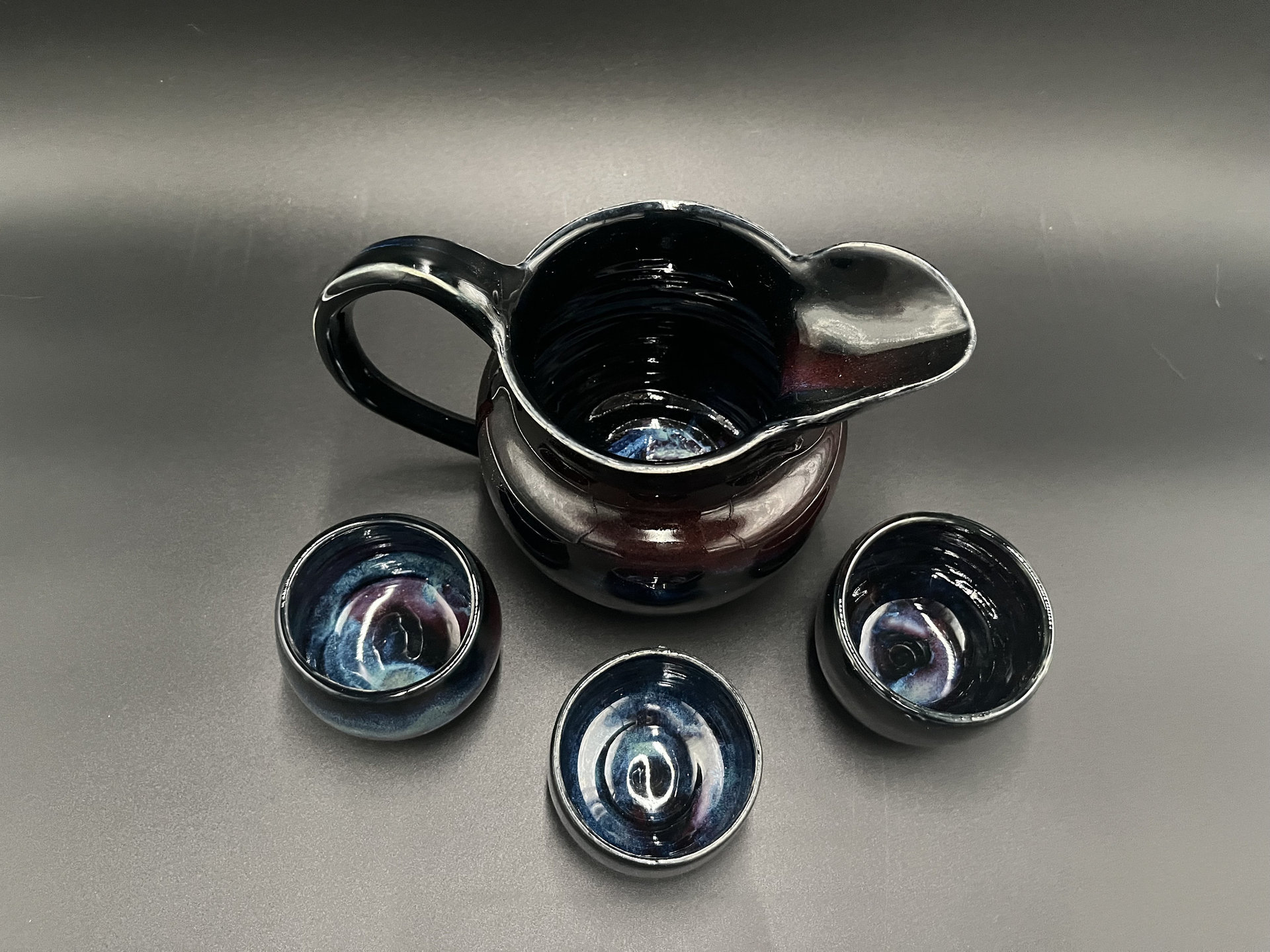 Handmade Black Ceramic Pitcher Set