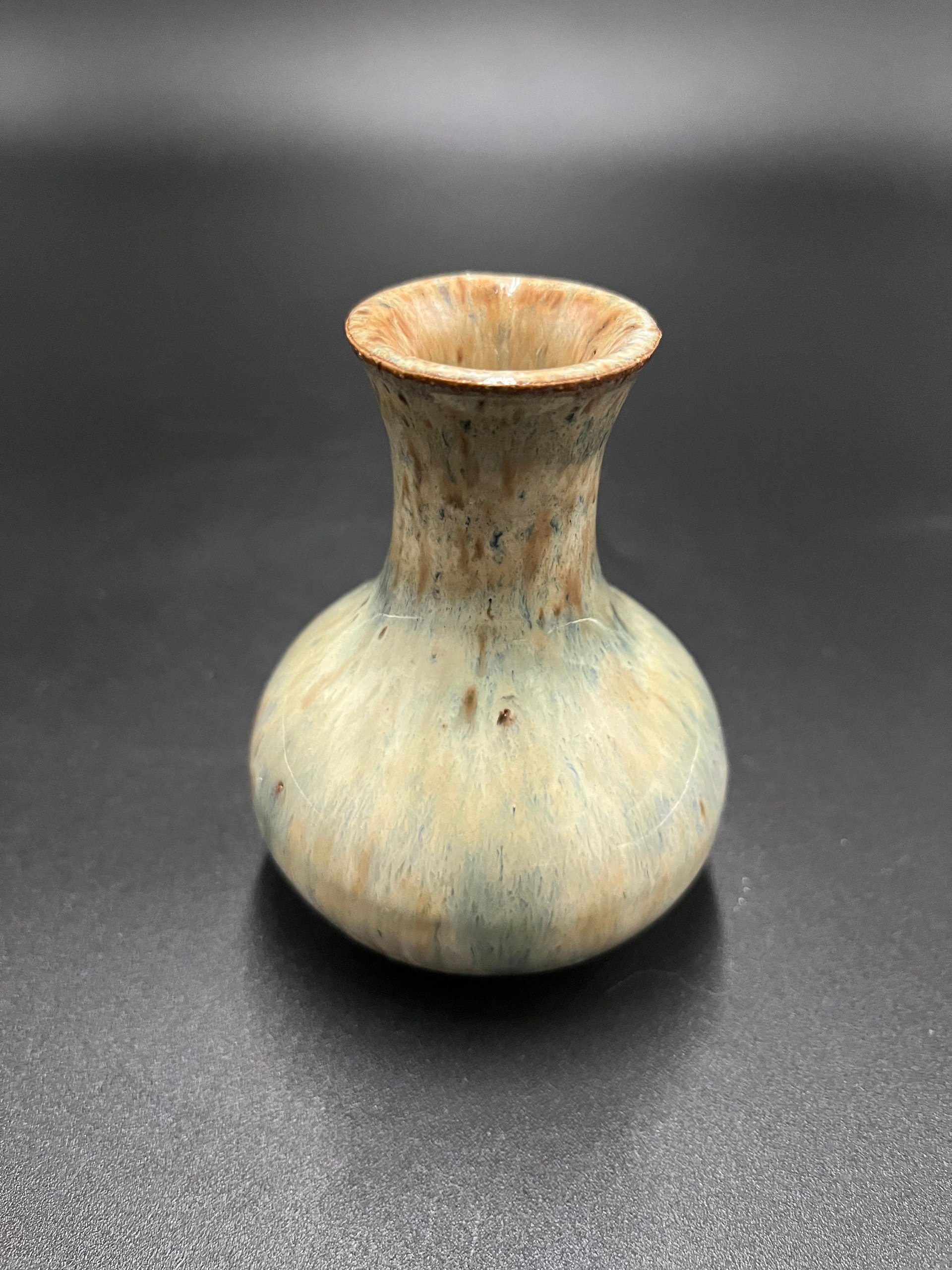 Handmade Green and Cream Ceramic Bud Vase