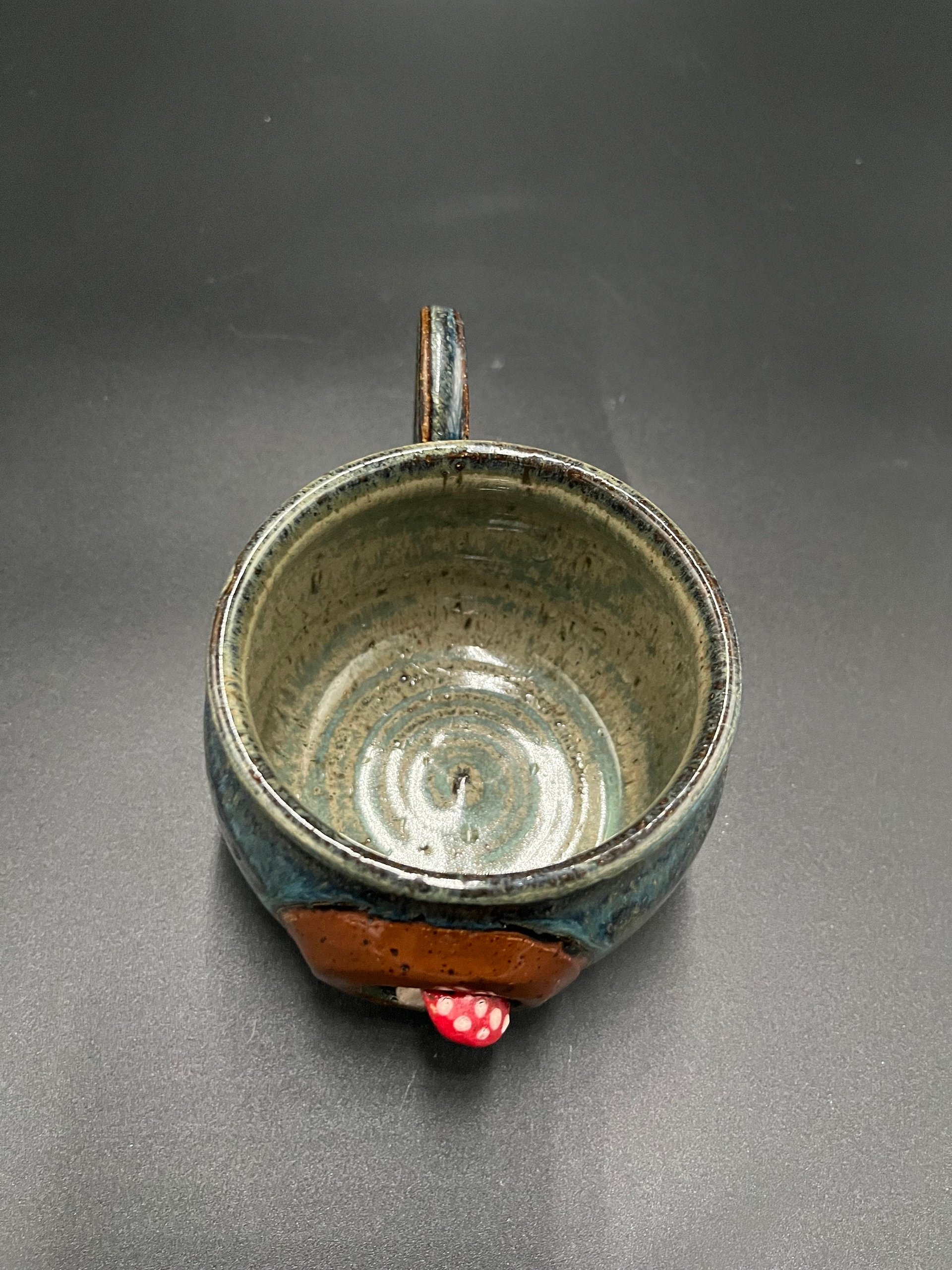 Handmade Blue and Red Ceramic Mushroom Mug