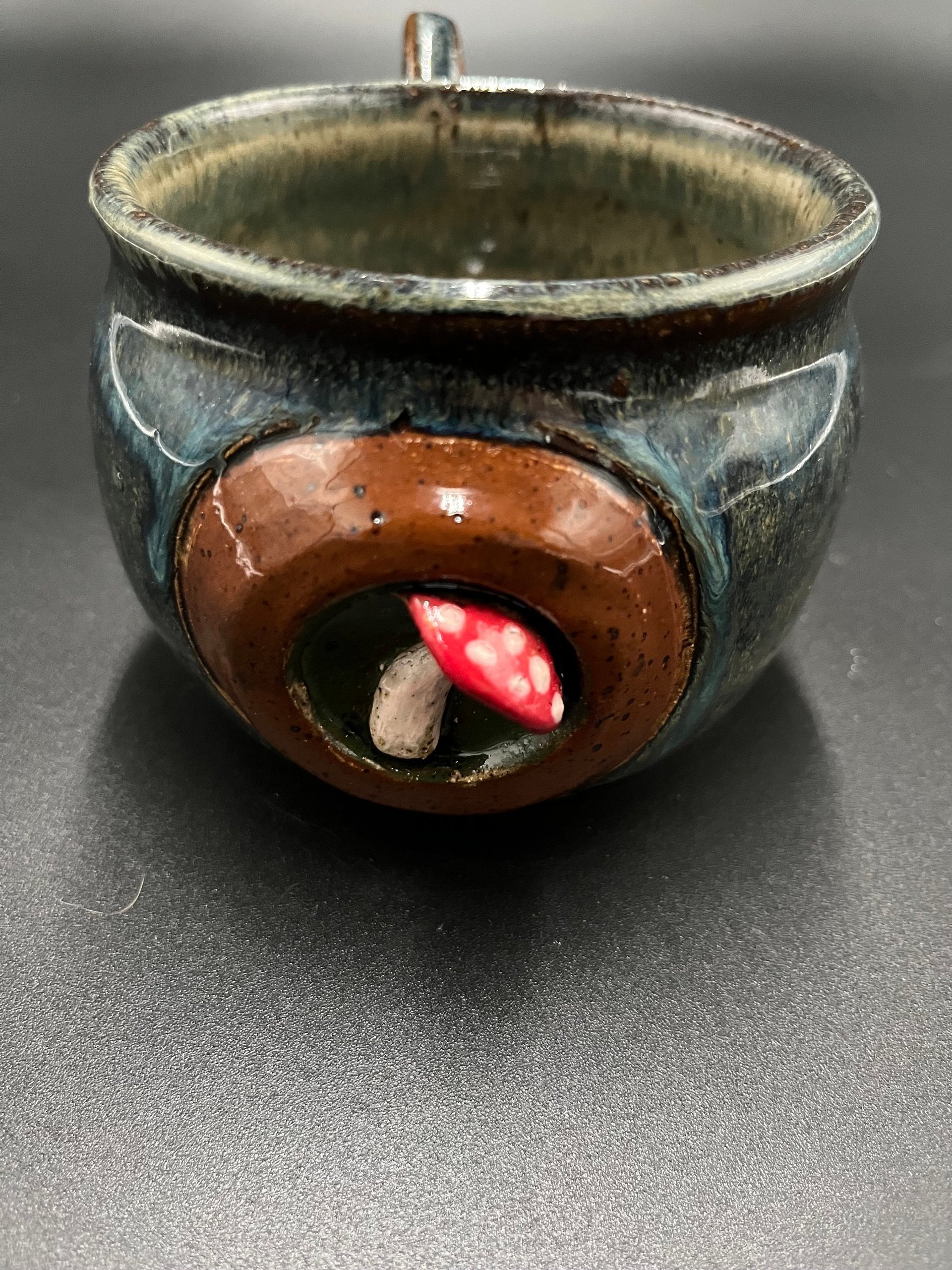 Handmade Blue and Red Ceramic Mushroom Mug