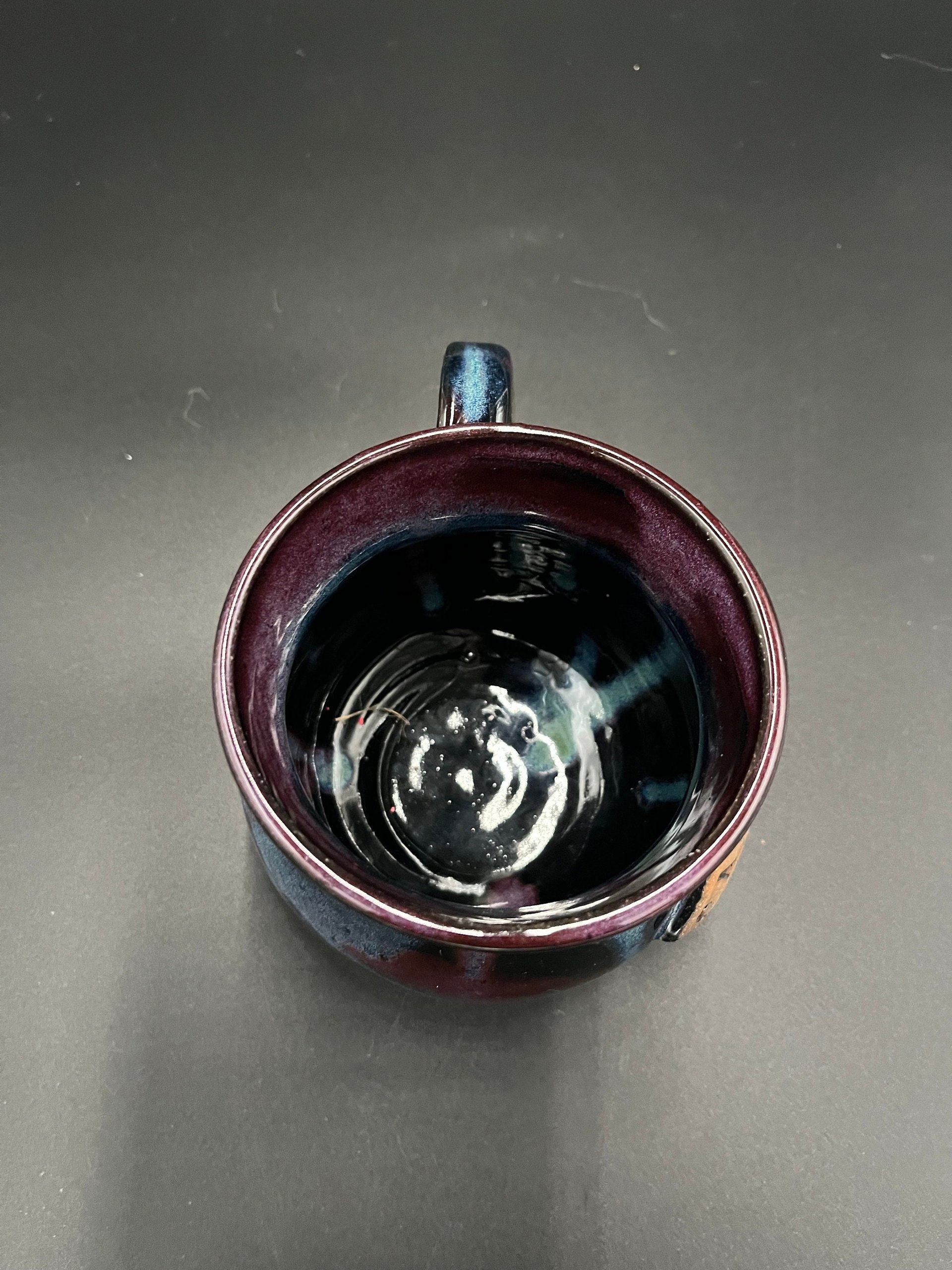 Large Handmade Black, Green, and Purple Ceramic Caffeine Mug