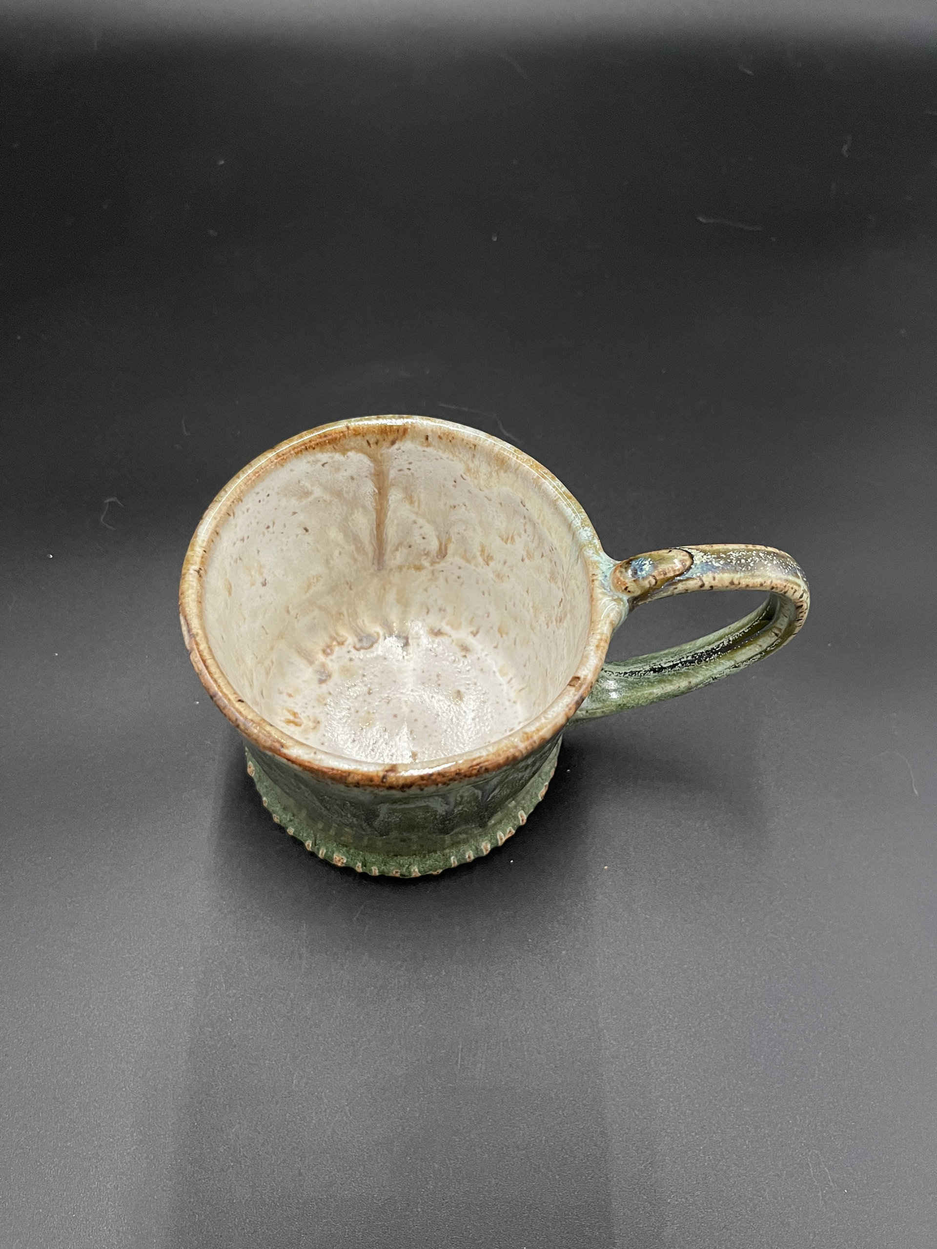 Handmade Carved Green and White Ceramic Tankard Mug