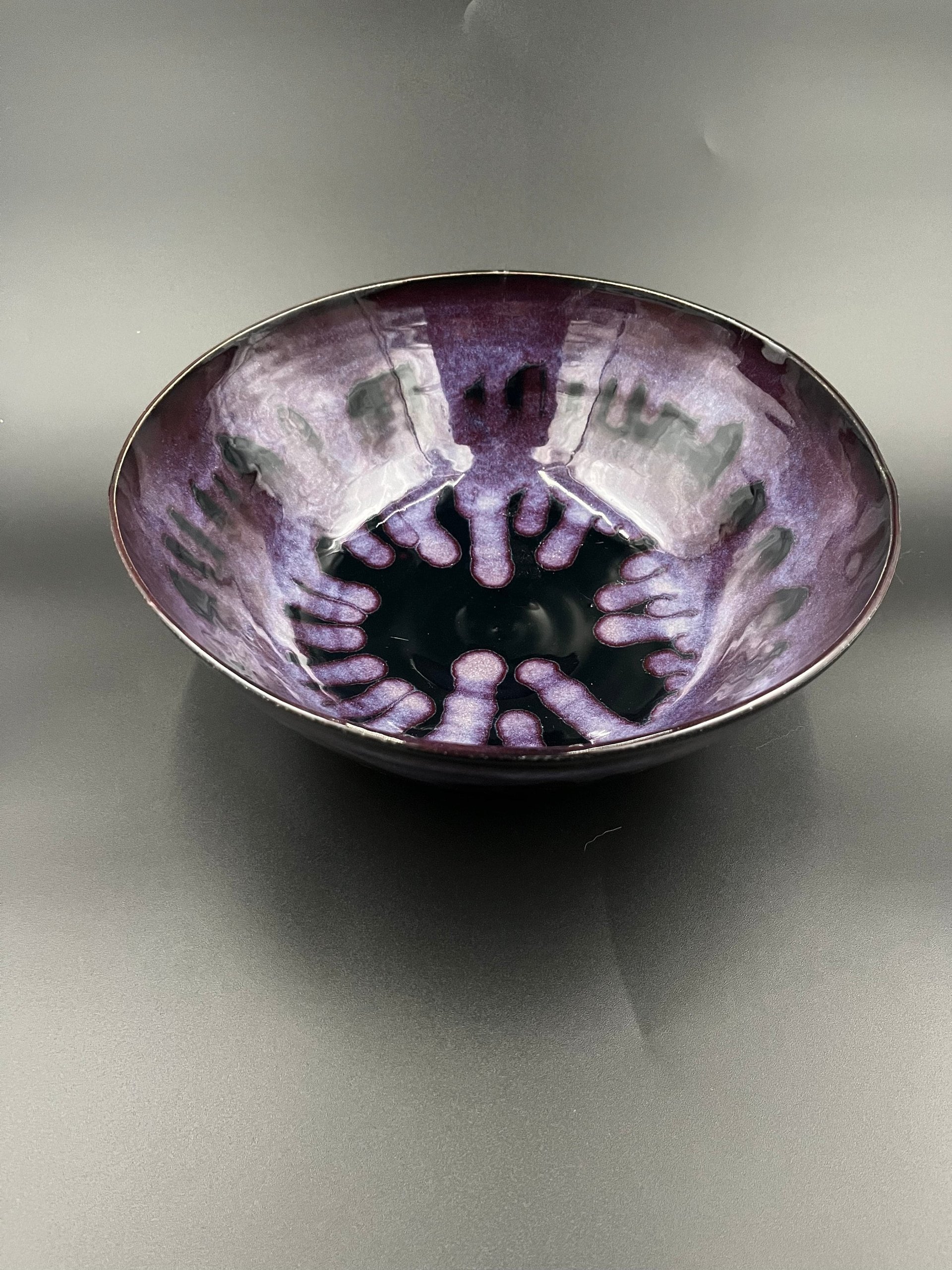 Handmade Large Black and Purple Ceramic Serving Bowl