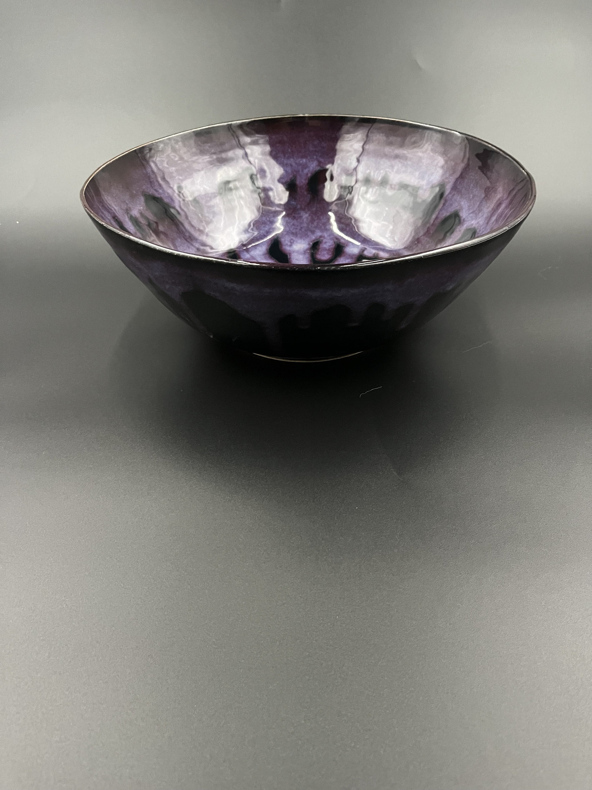 Handmade Large Black and Purple Ceramic Serving Bowl