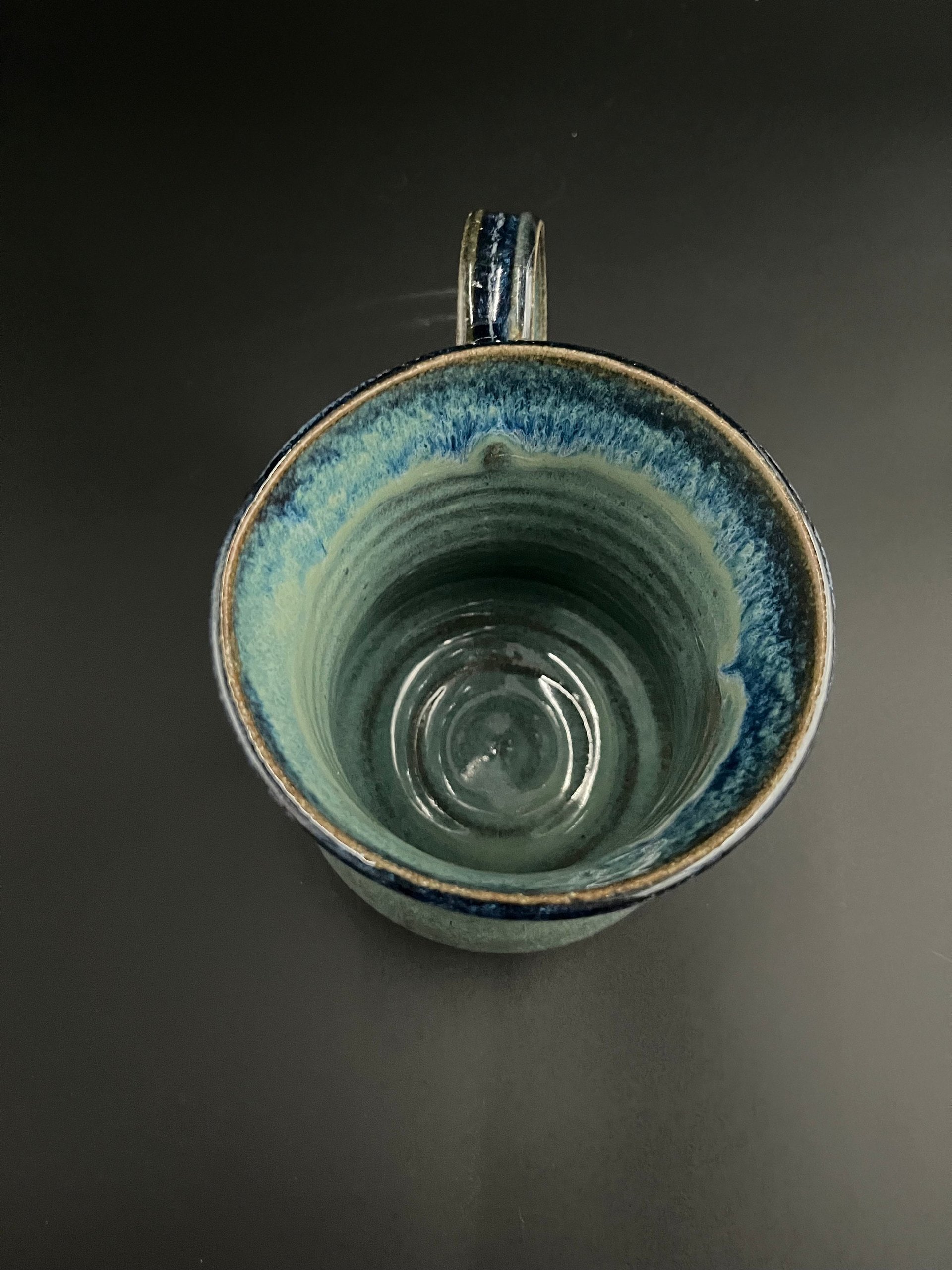 Handmade Carved Blue and Green Ceramic Tankard Mug