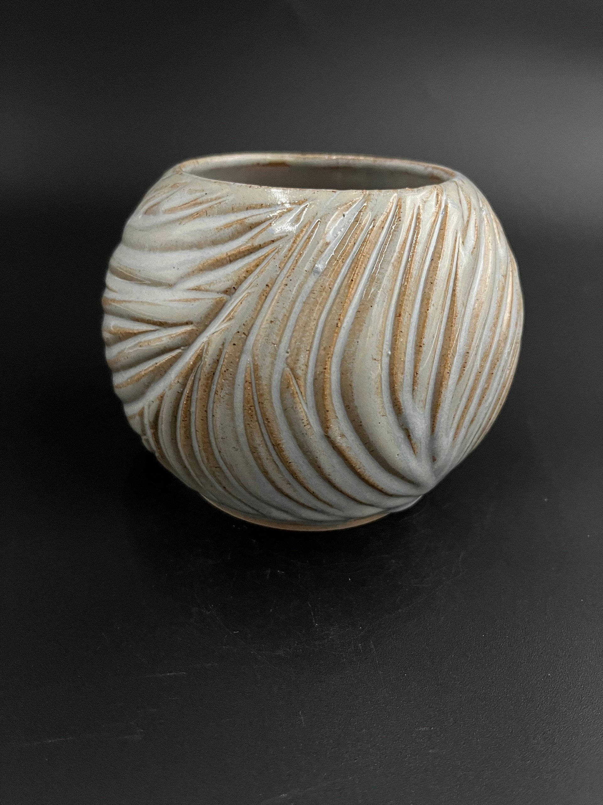 Handmade Carved Ceramic Moon Vase