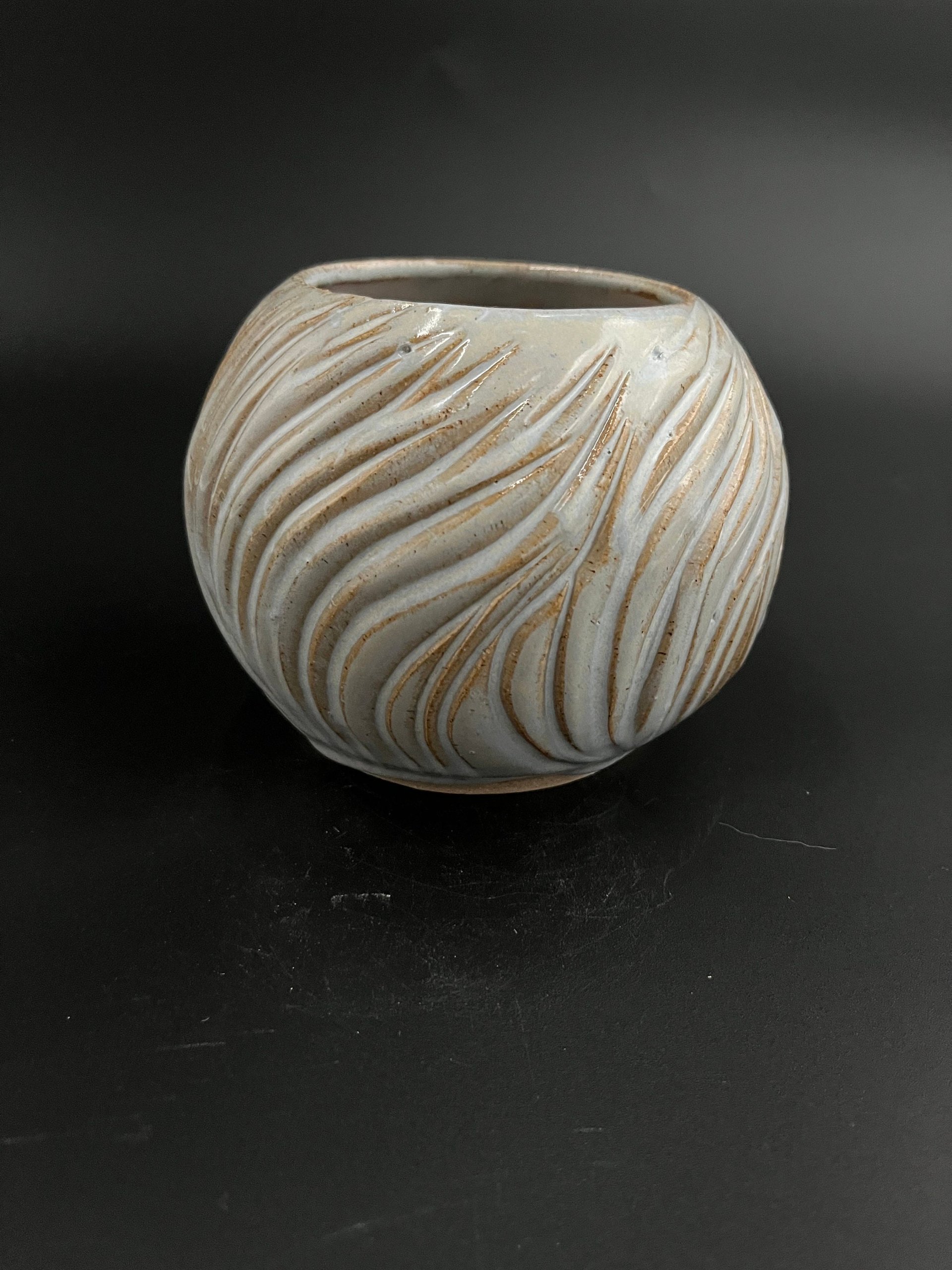 Handmade Carved Ceramic Moon Vase