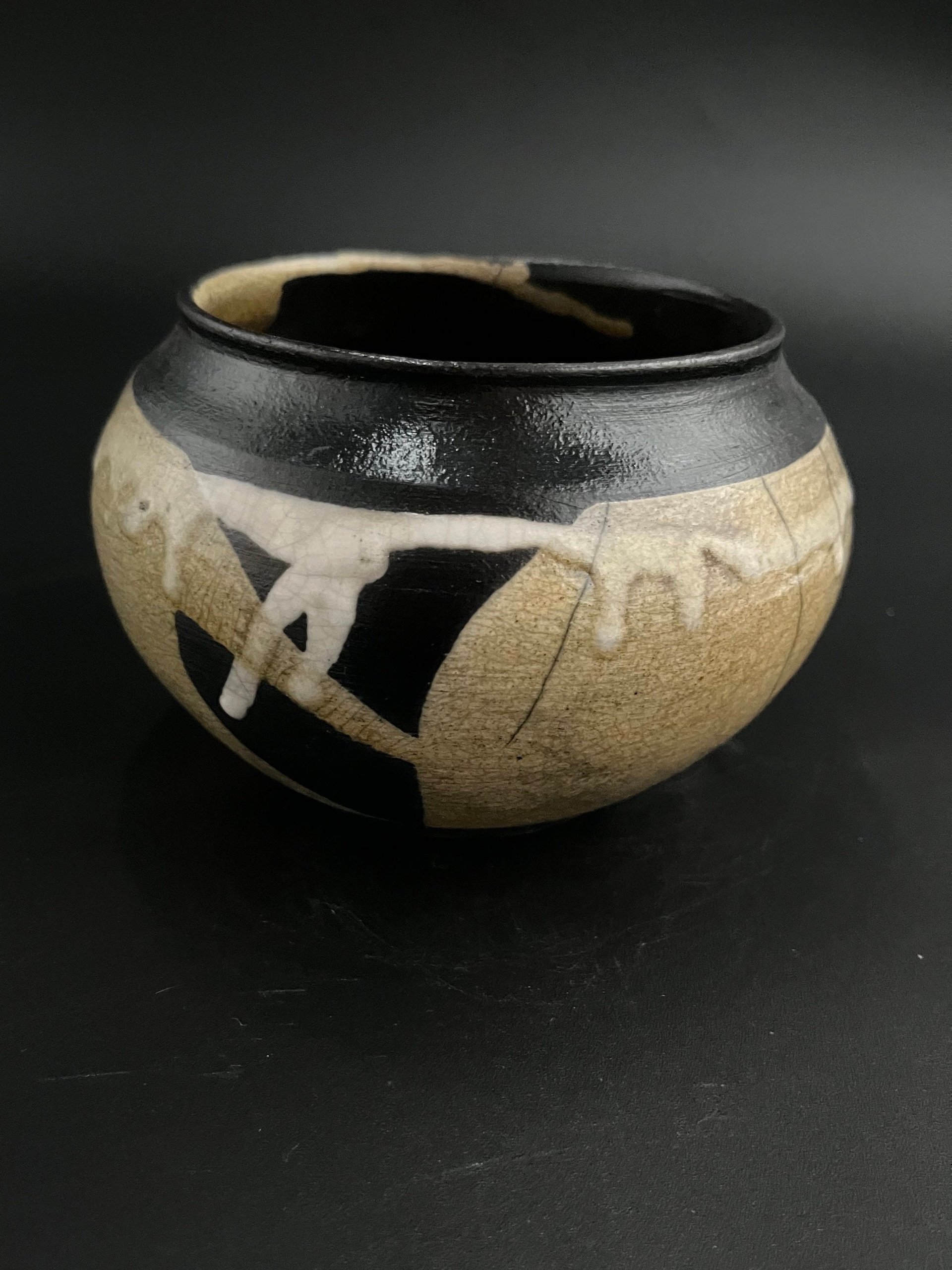 White and Golden Crackle Ceramic vase - Raku fired