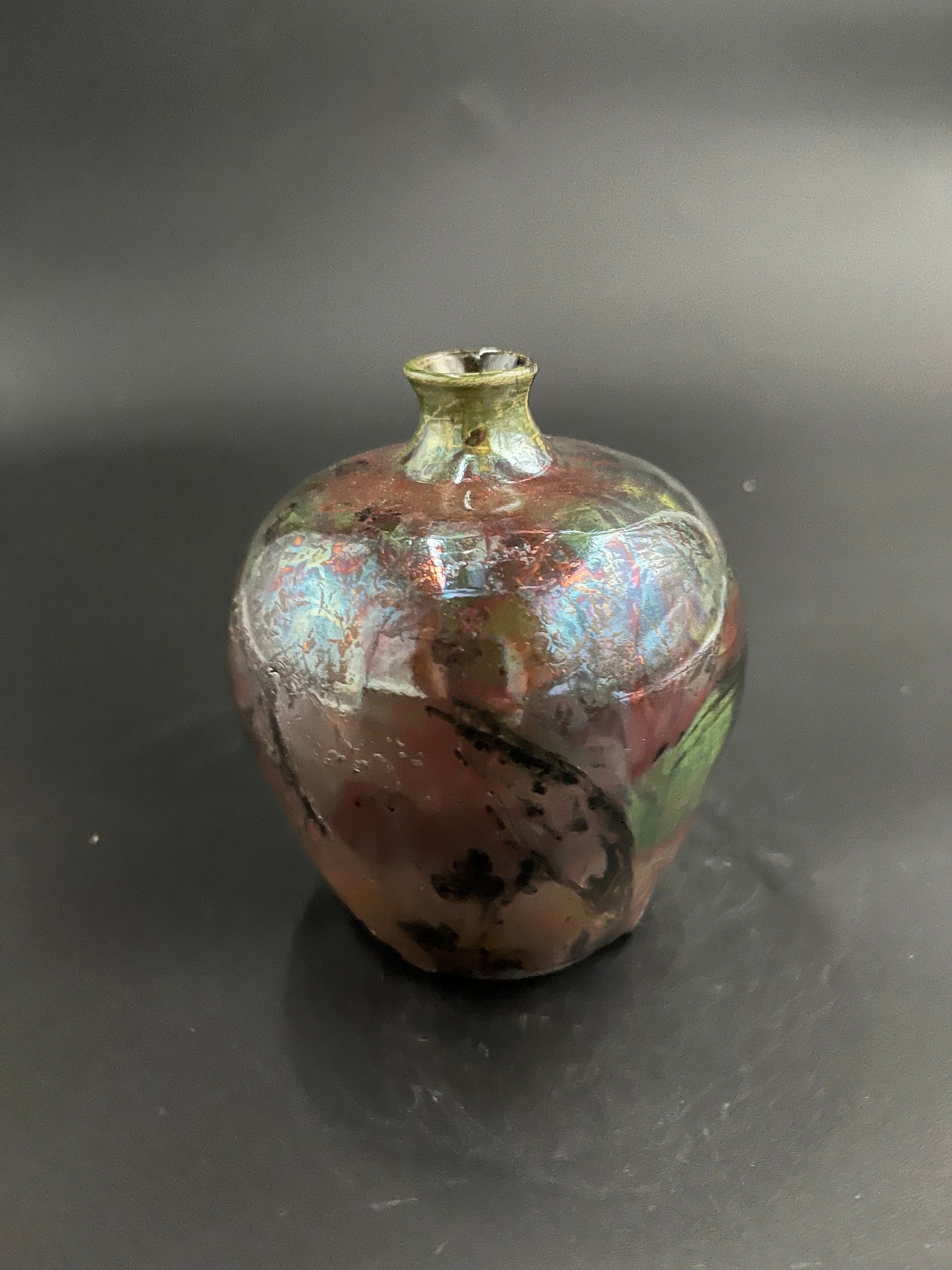 Handmade Iridescent Ceramic Vase - Raku fired