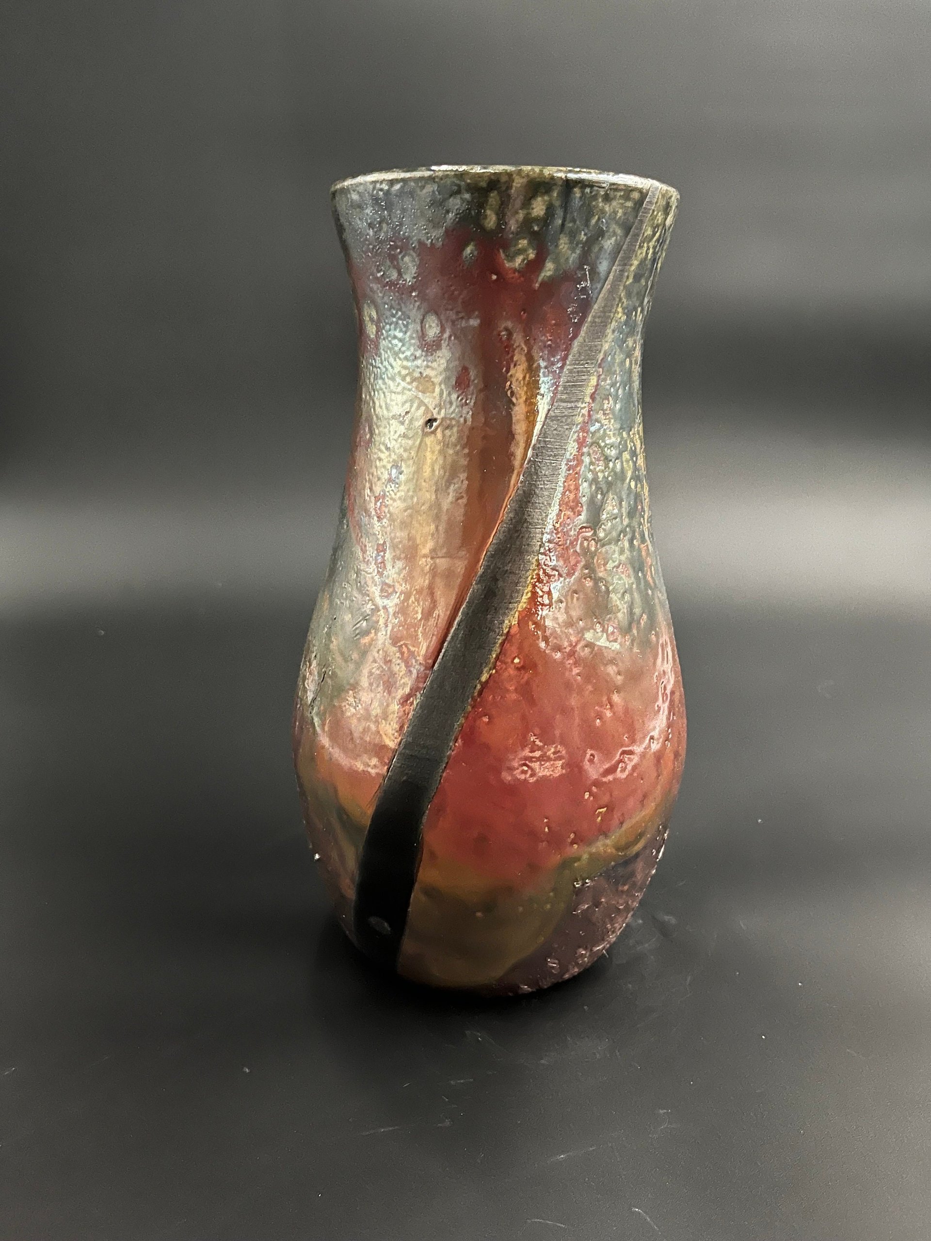 Large Handmade Iridescent Ceramic Vase - Raku fired