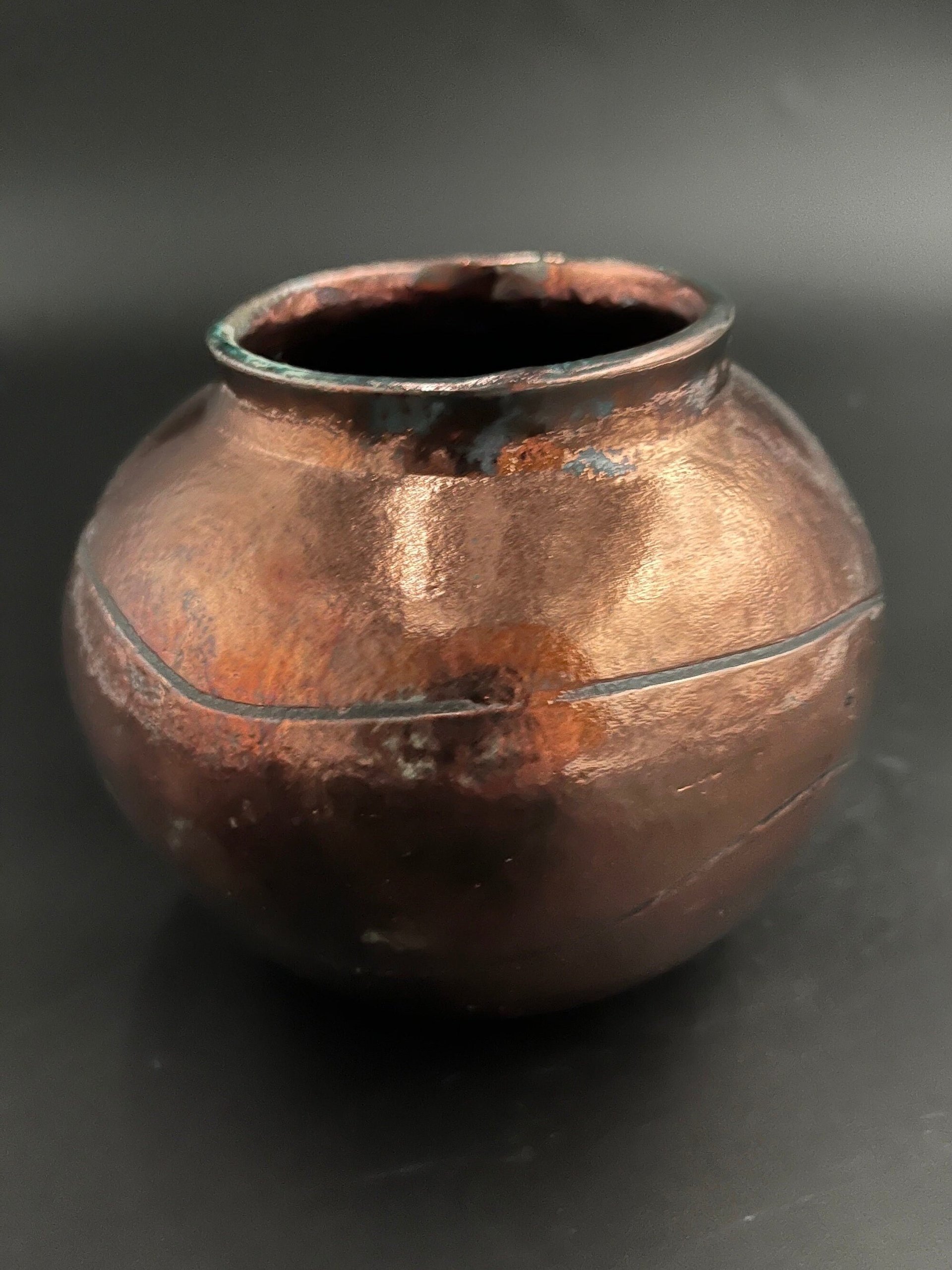 Handmade Iridescent Copper Ceramic Vase - Raku fired