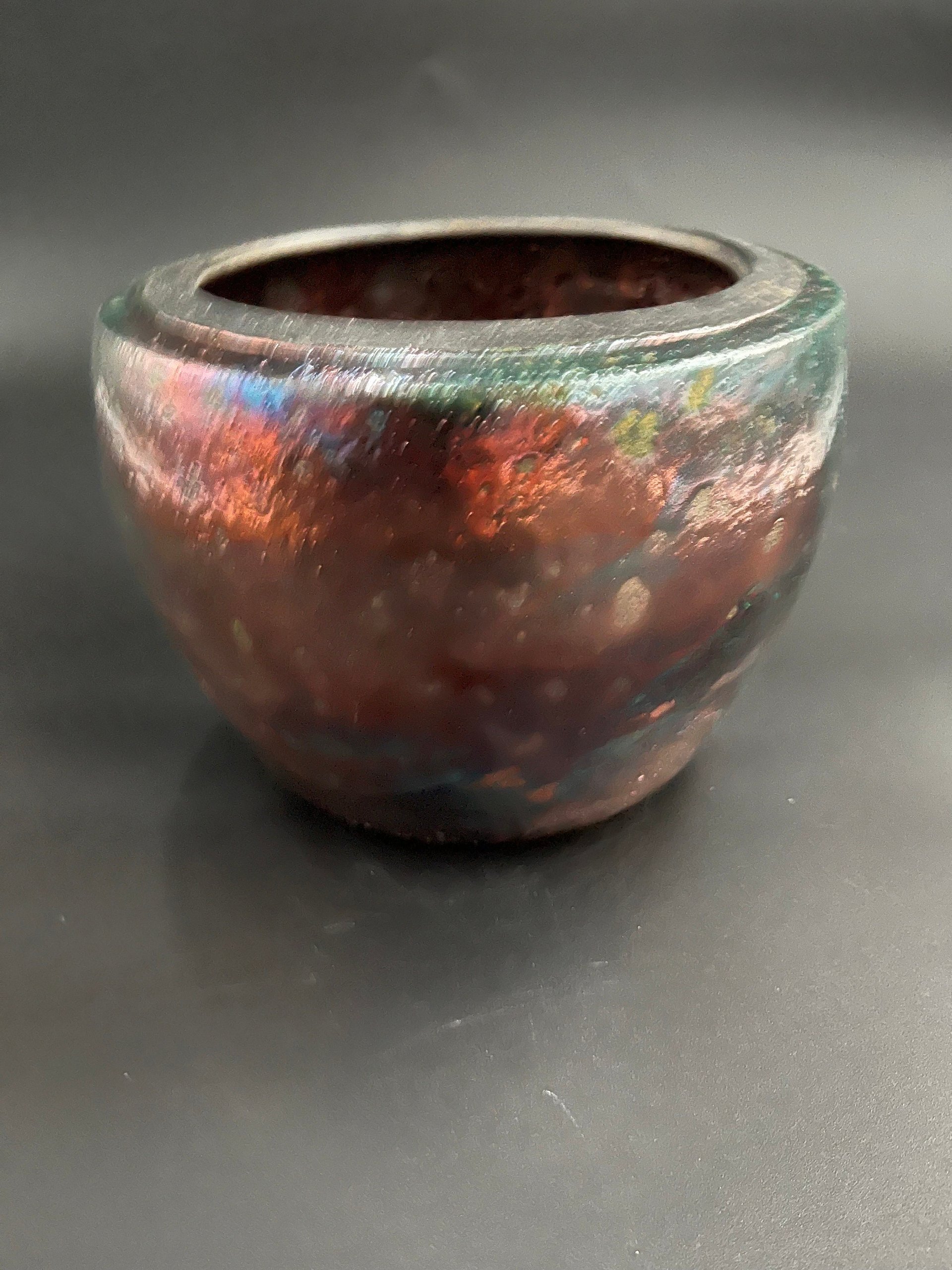 Handmade Iridescent Copper Ceramic Vase - Raku fired