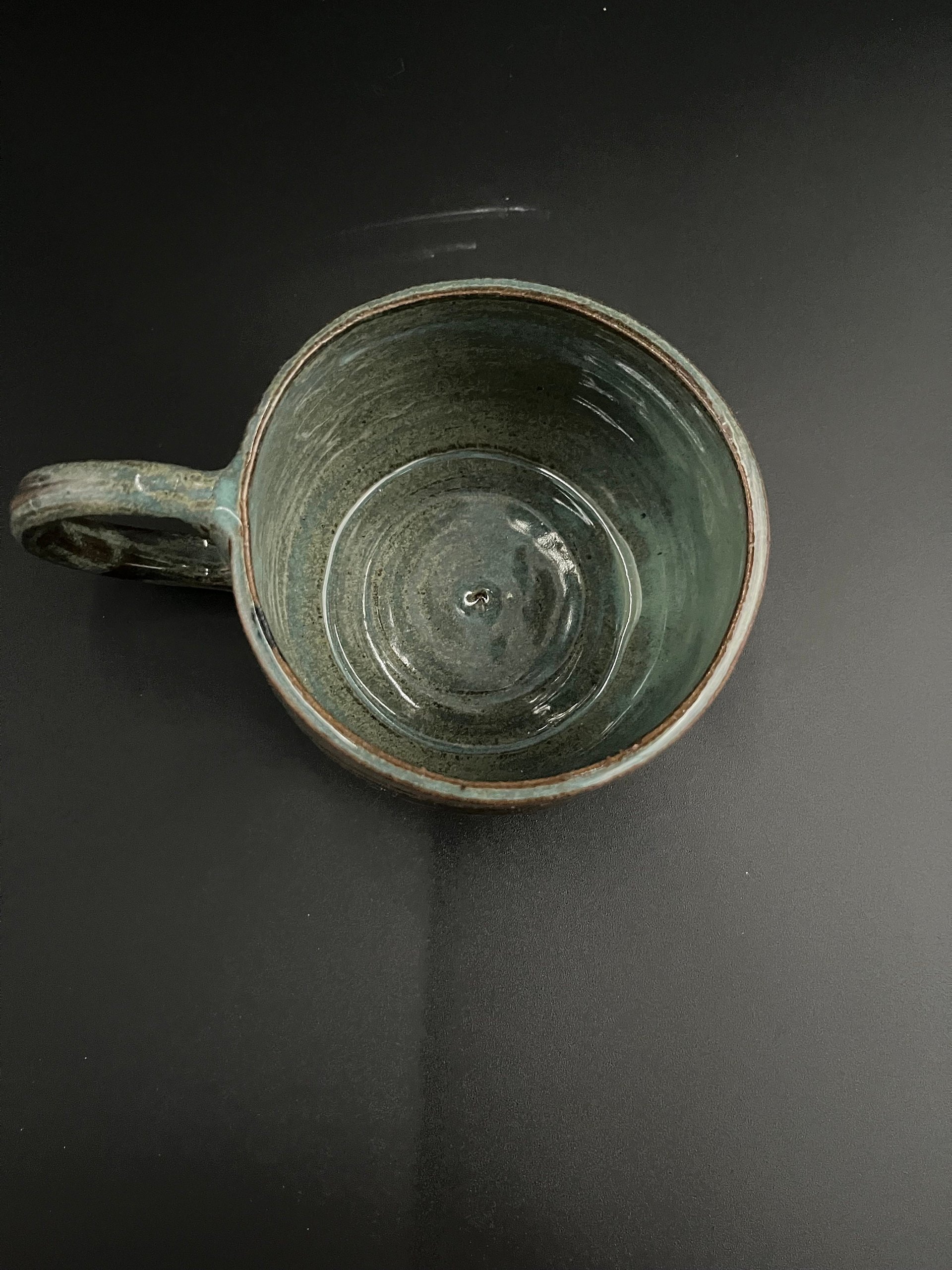 Handmade Carved Blue and Green Wavy Mug