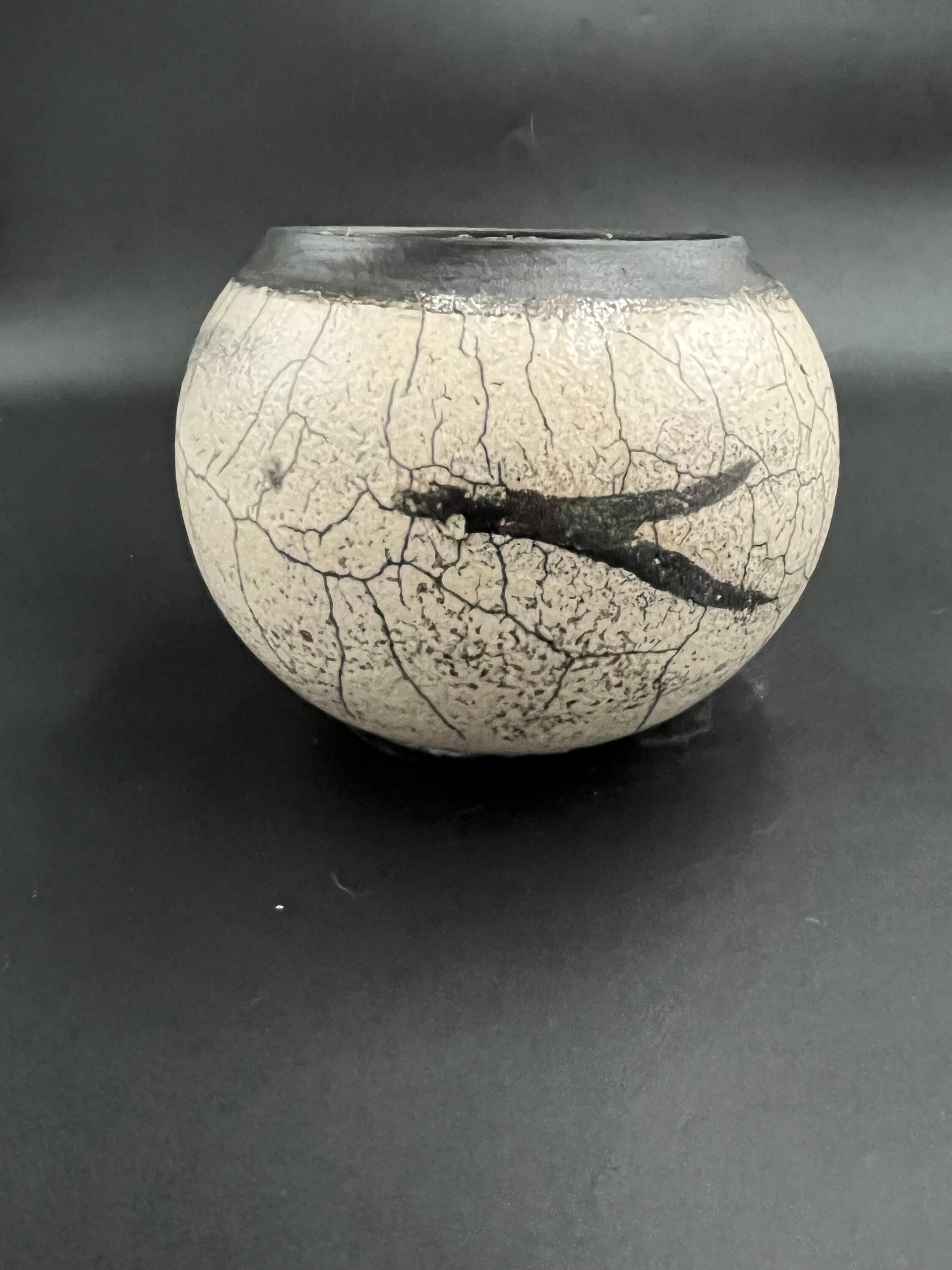 Handmade White Crackle Ceramic vase - Raku fired