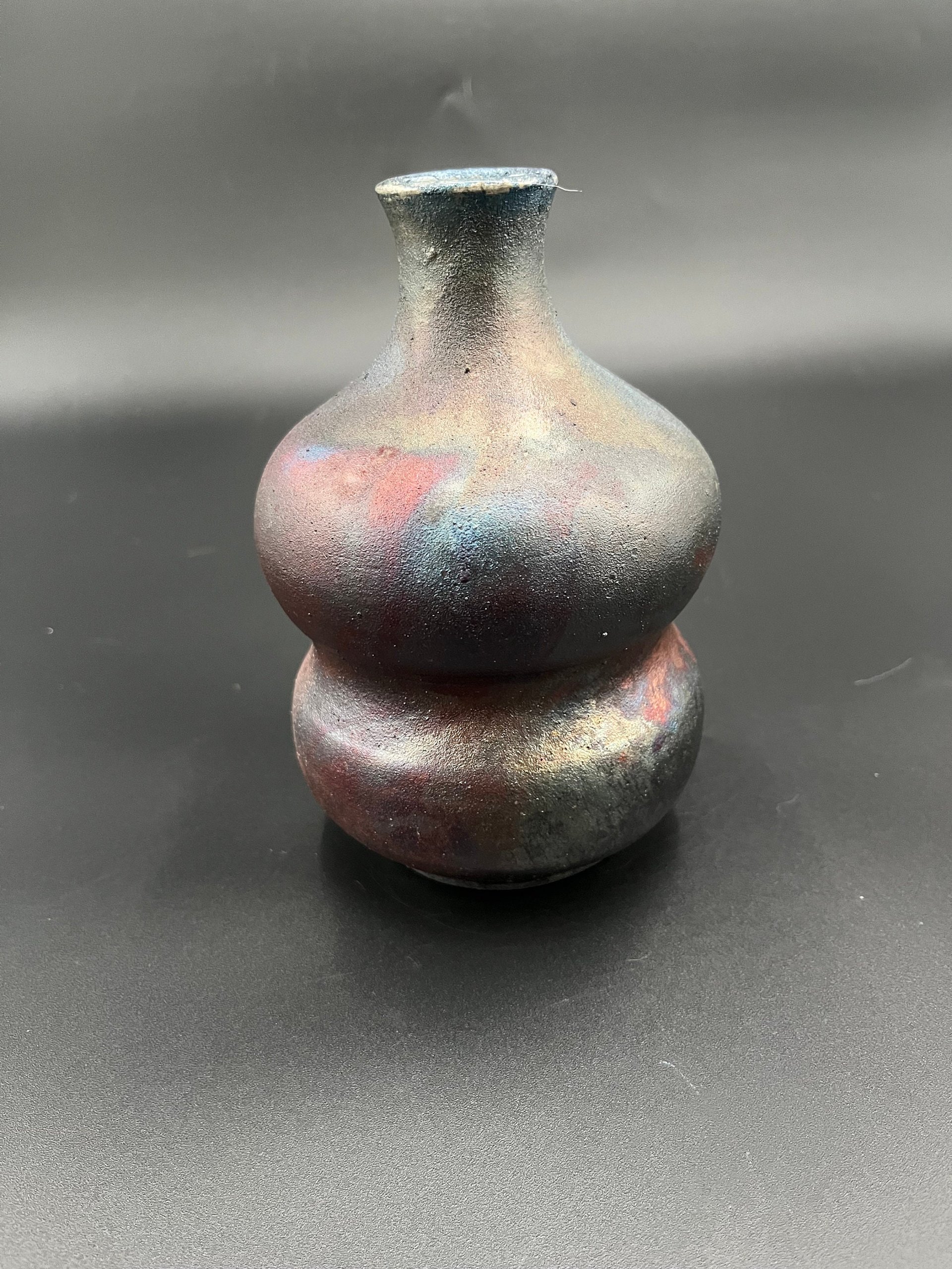 Handmade Irridescent Matte Bubble Vase - Raku fired