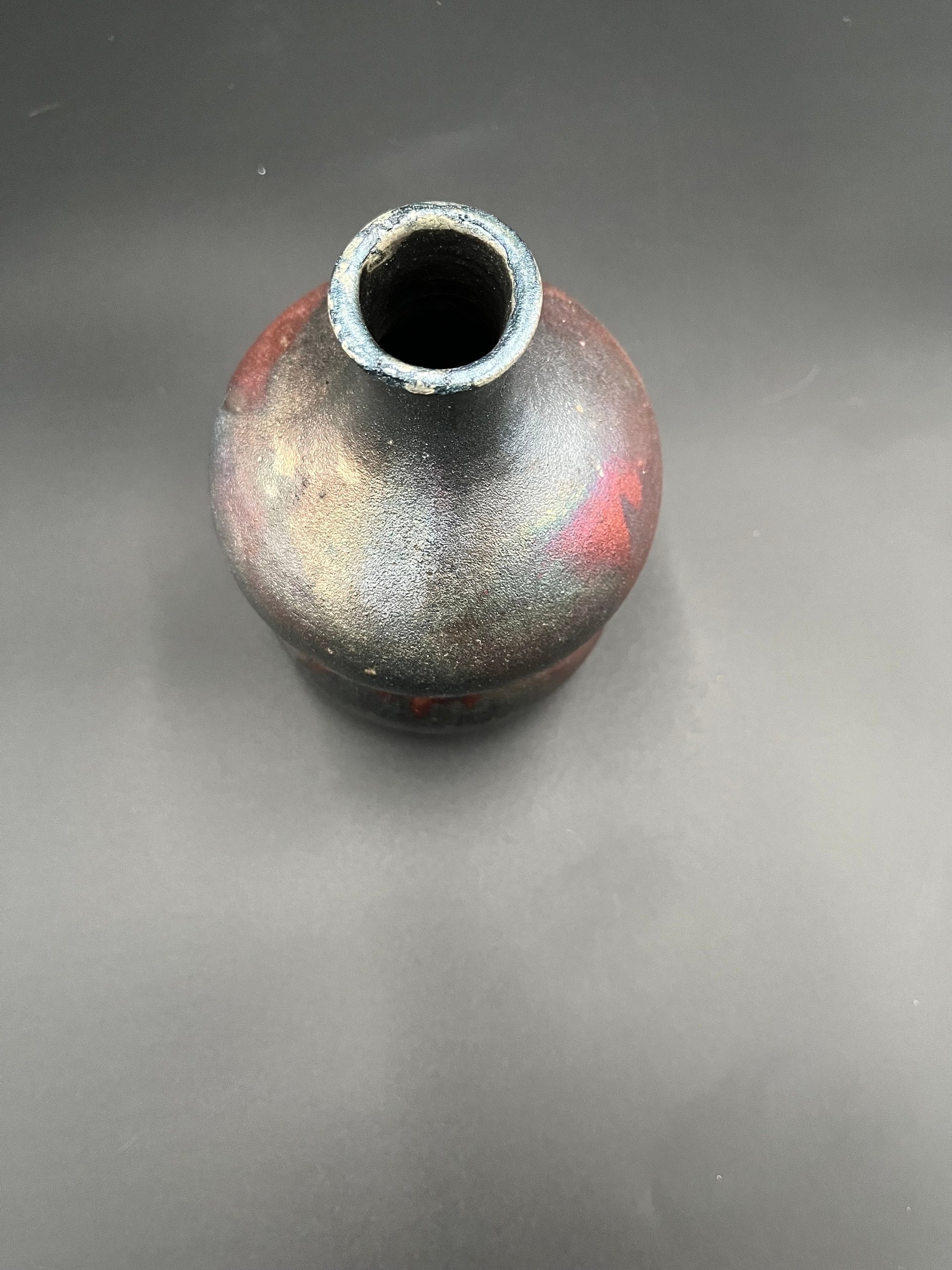 Handmade Irridescent Matte Bubble Vase - Raku fired