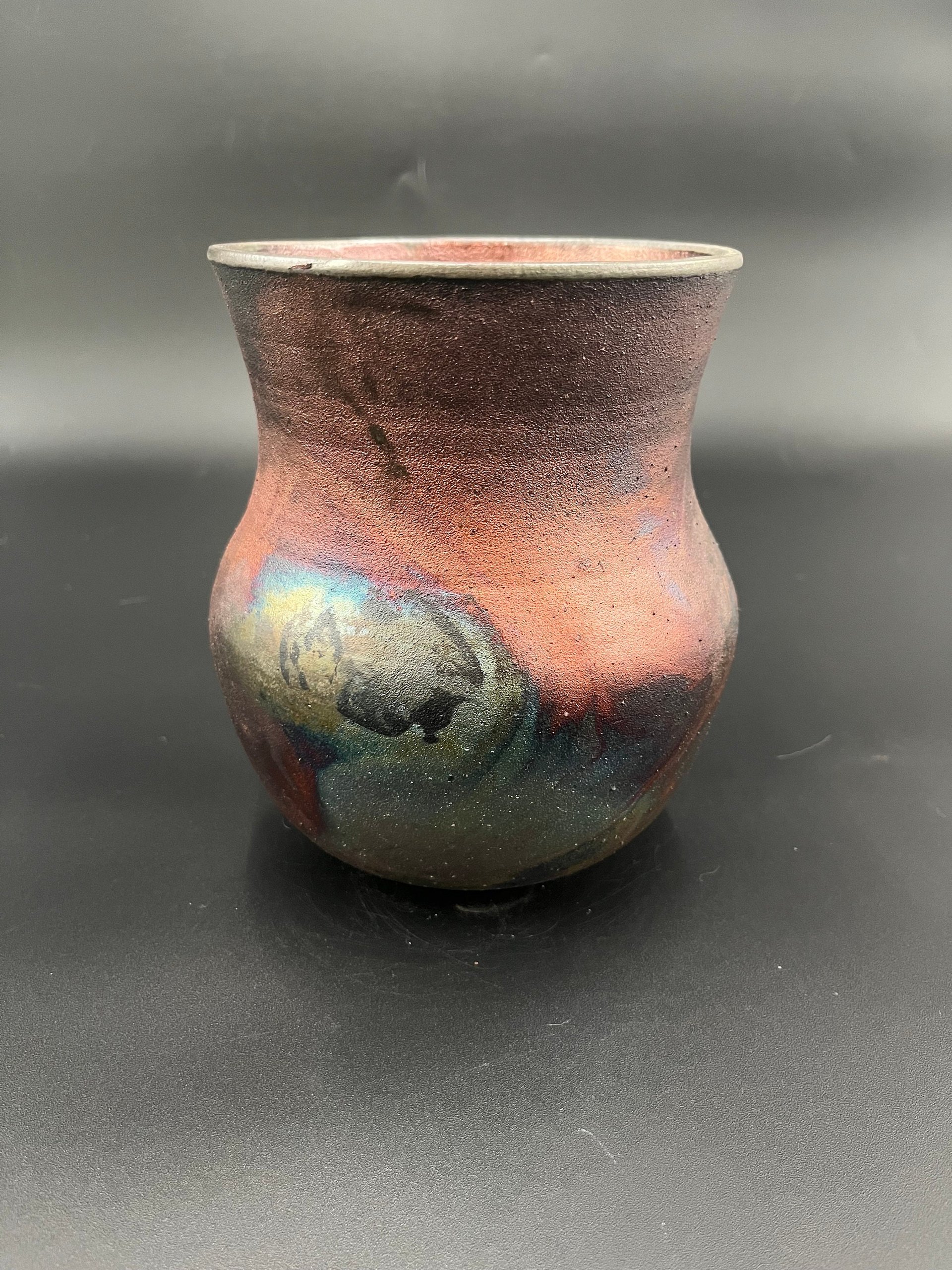 Handmade Irridescent Copper Matte Vase - Raku fired