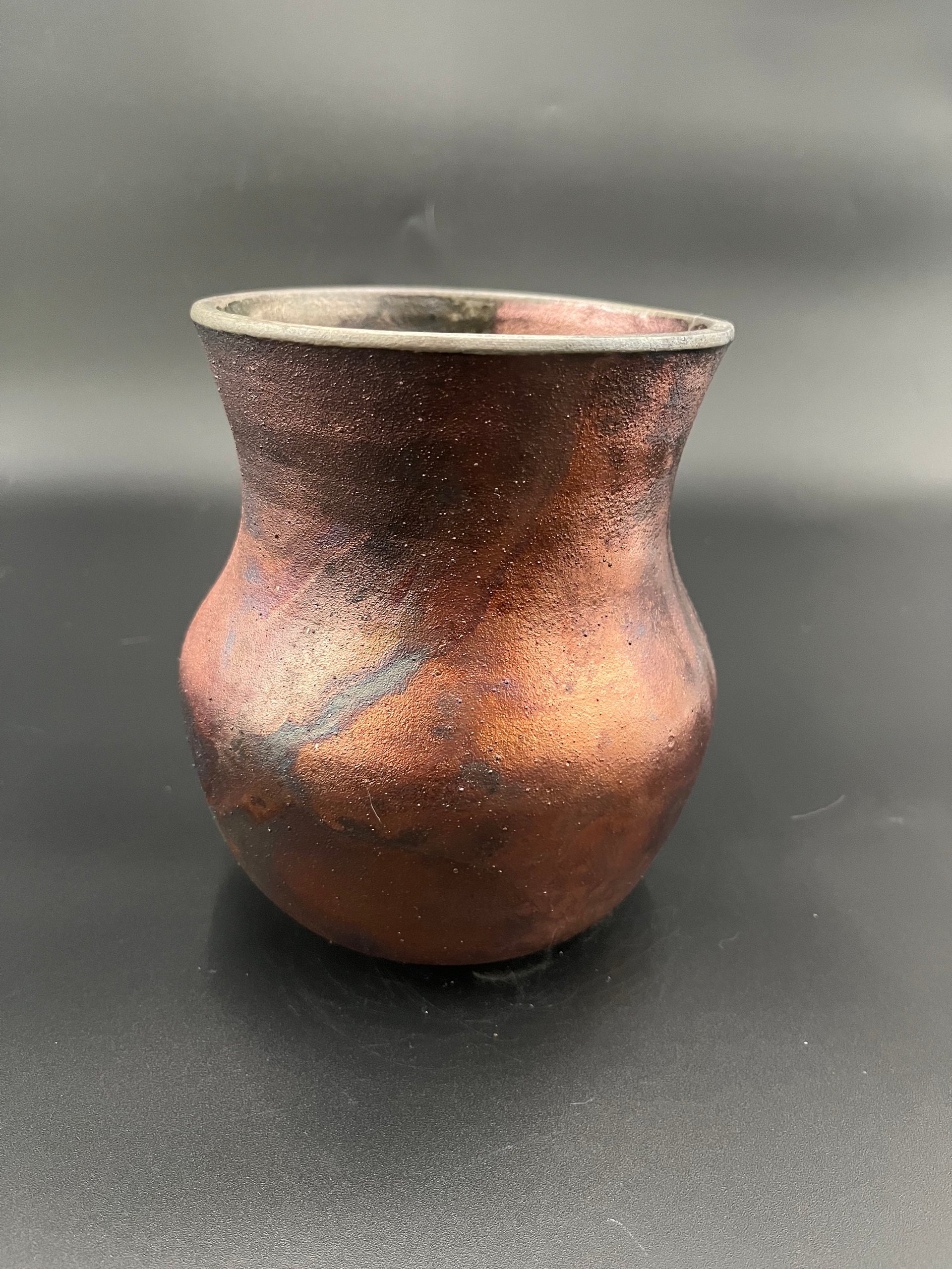 Handmade Irridescent Copper Matte Vase - Raku fired