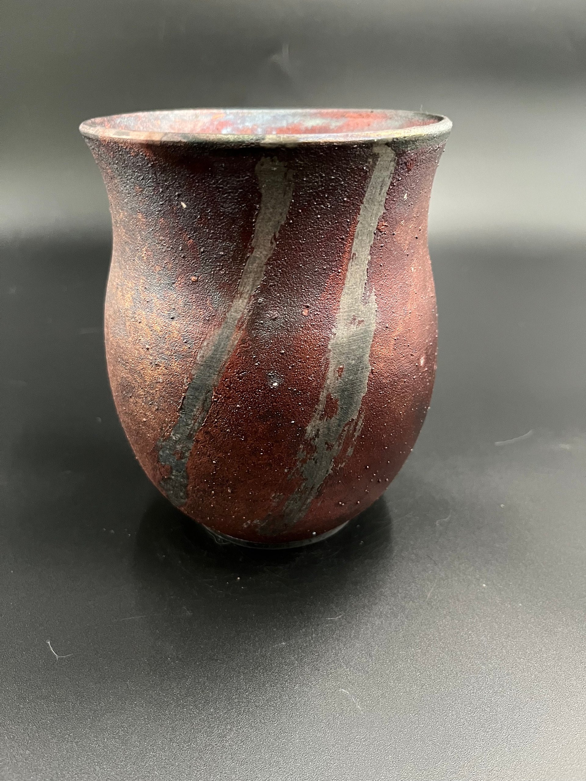 Handmade Striped Irridescent Copper Matte Vase - Raku fired