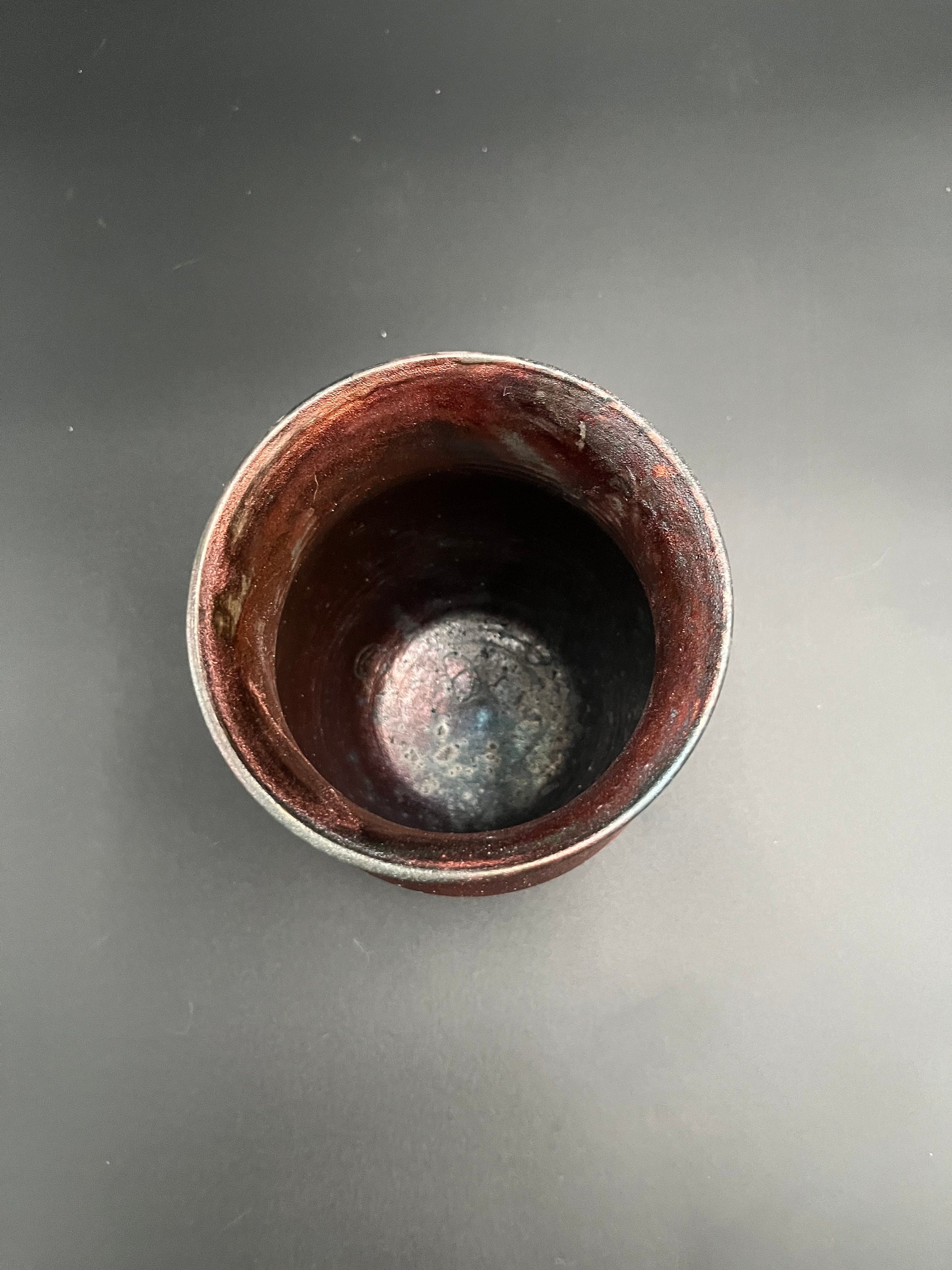 Handmade Striped Irridescent Copper Matte Vase - Raku fired