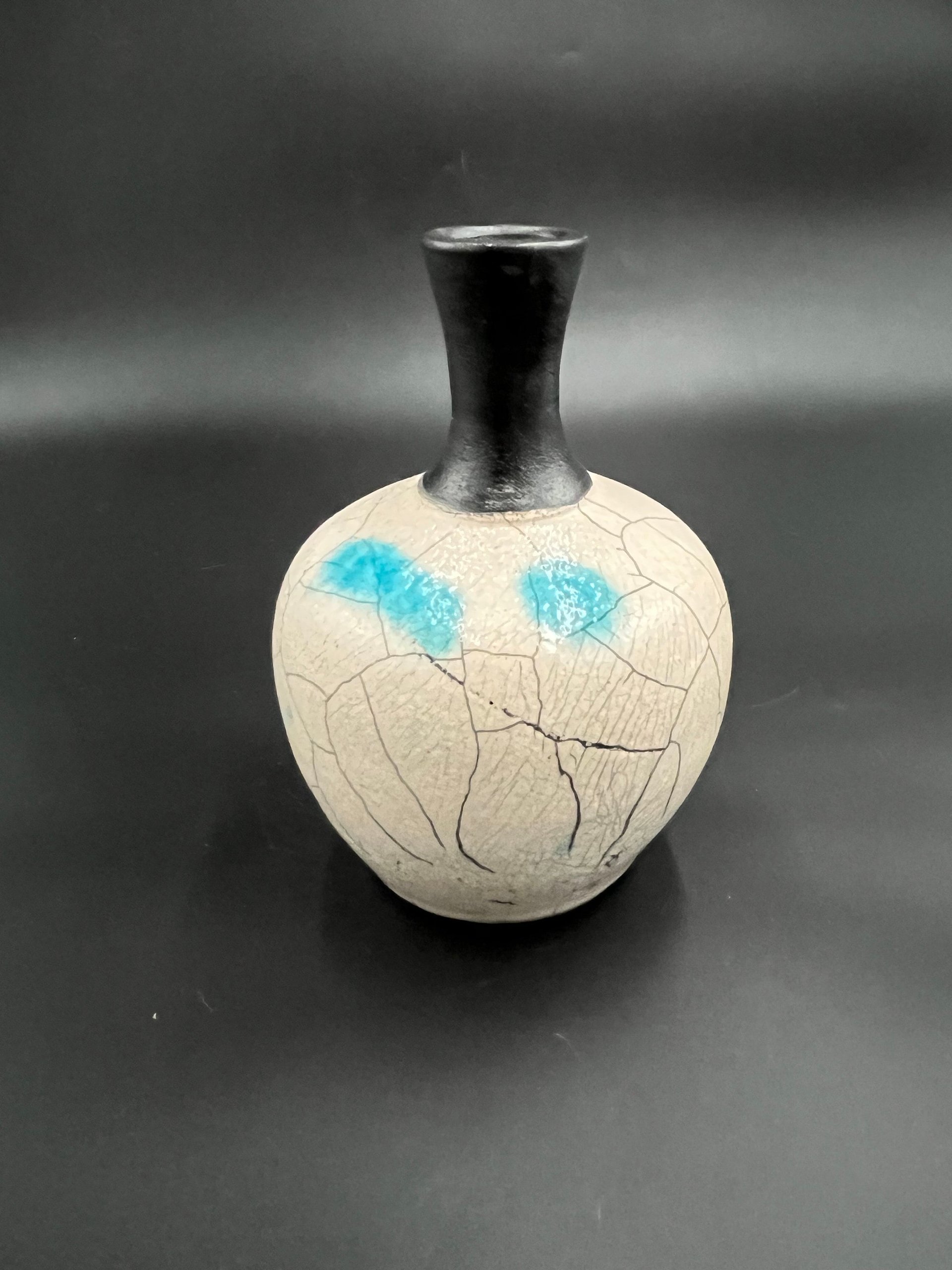 Blue and White Crackle Ceramic Bottle vase - Raku fired