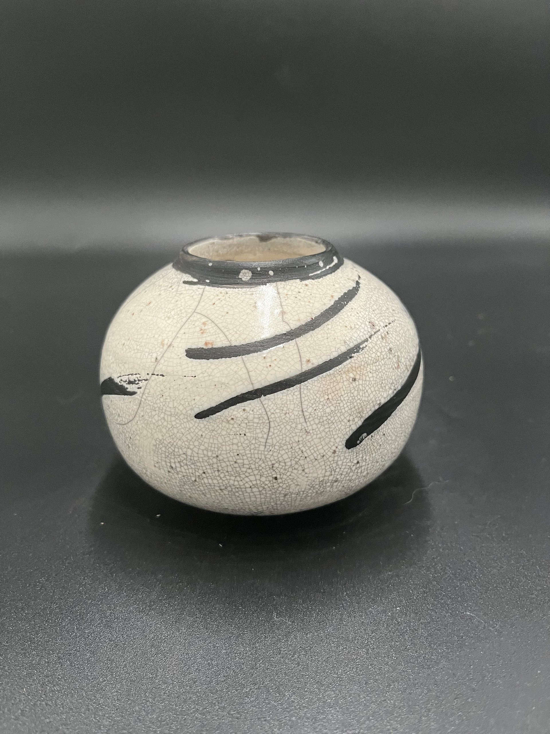Handmade Black and White Crackle Ceramic vase - Raku fired
