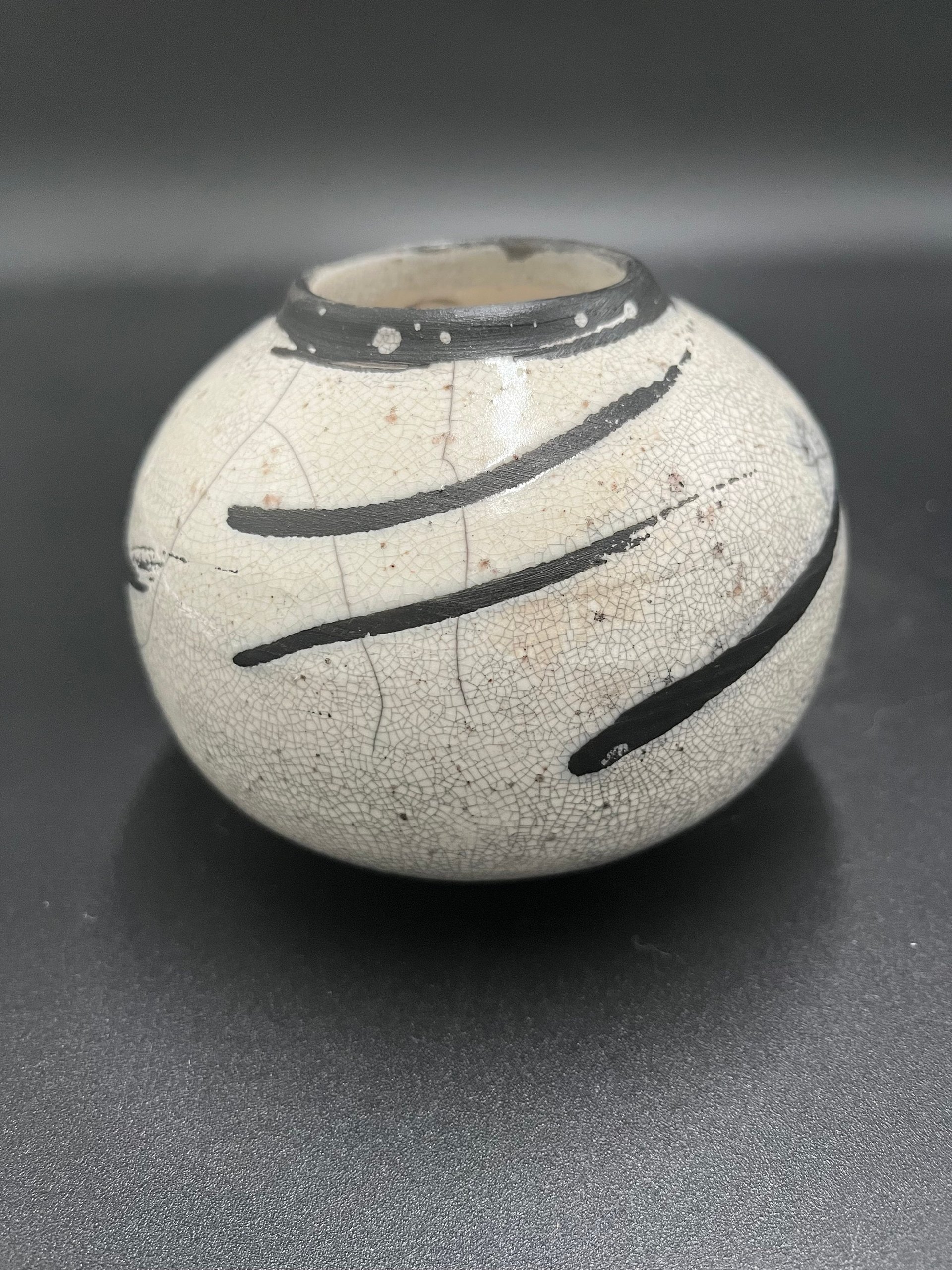Handmade Black and White Crackle Ceramic vase - Raku fired